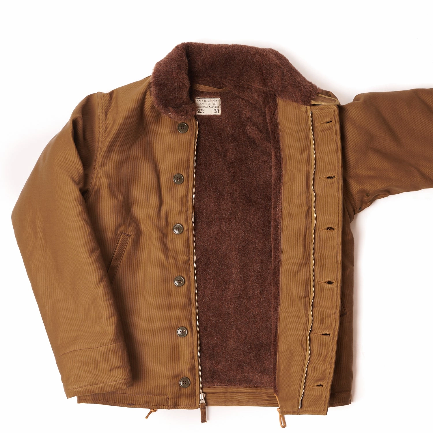 Freewheelers & Co 1940s Type N-1 Deck Jacket - Dark Khaki/Beige Packable Style Matte Fabric