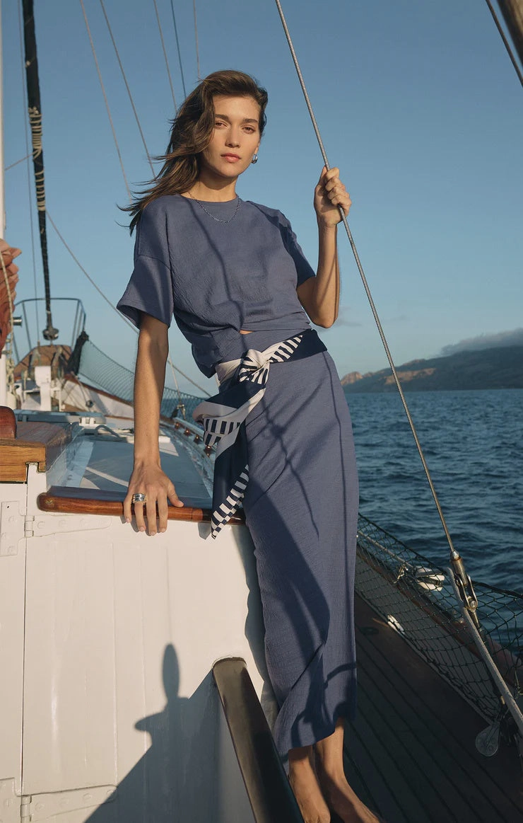 Delavine Textured Midi Skirt - Worn Blue-(FINAL SALE) CrewNeck Stylish Hoodie