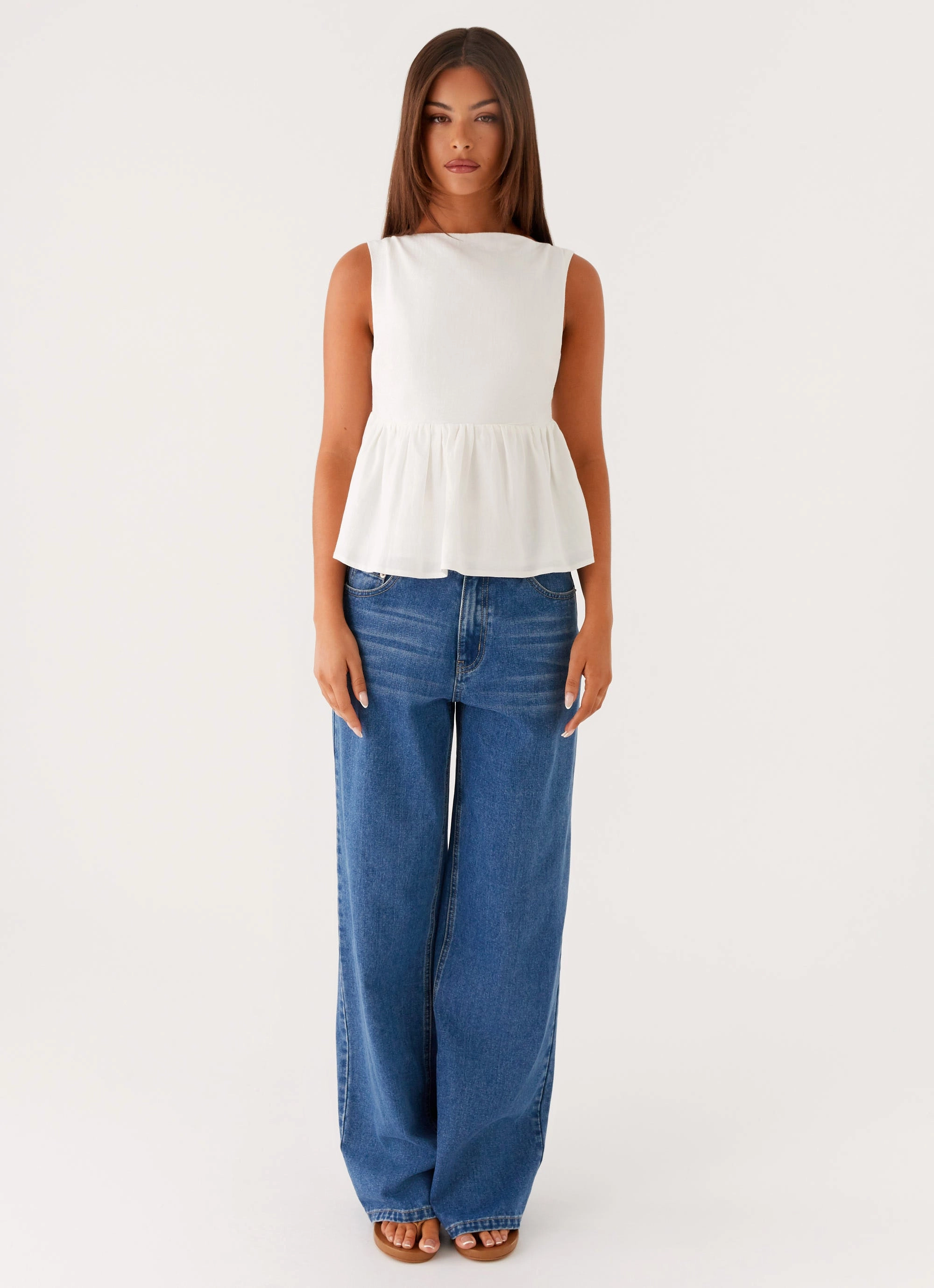 Sallie Linen Top - White Reflective Detailing MultiPocketDesign