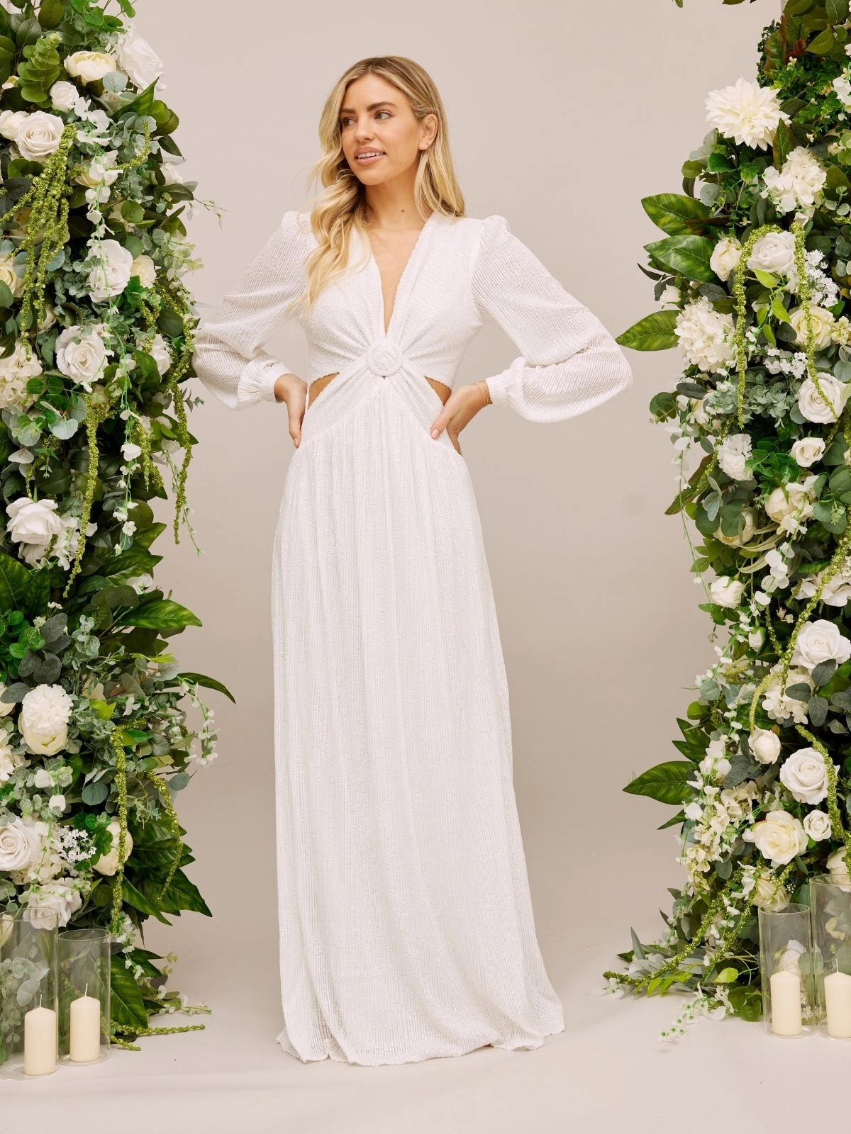 Sequin Cut Out Maxi Bridal Dress / White Artisanal-Detail