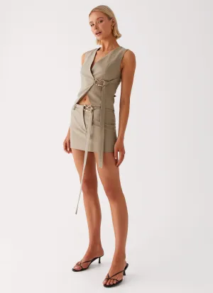Mira Mini Skirt - Khaki Minimalist Trim