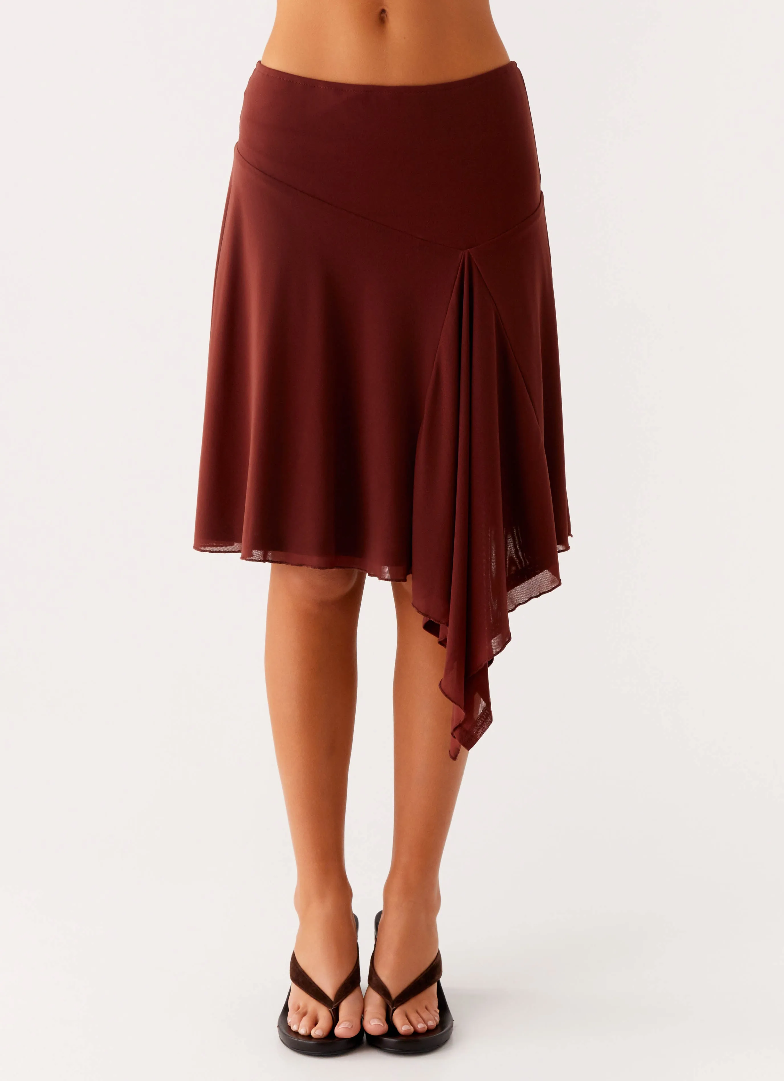 Soft Styling Side Slit Mirage Midi Skirt - Chocolate