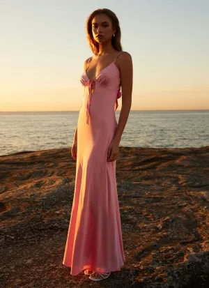 Flora Satin Maxi Dress - Candy Breathable Design Stretch Material
