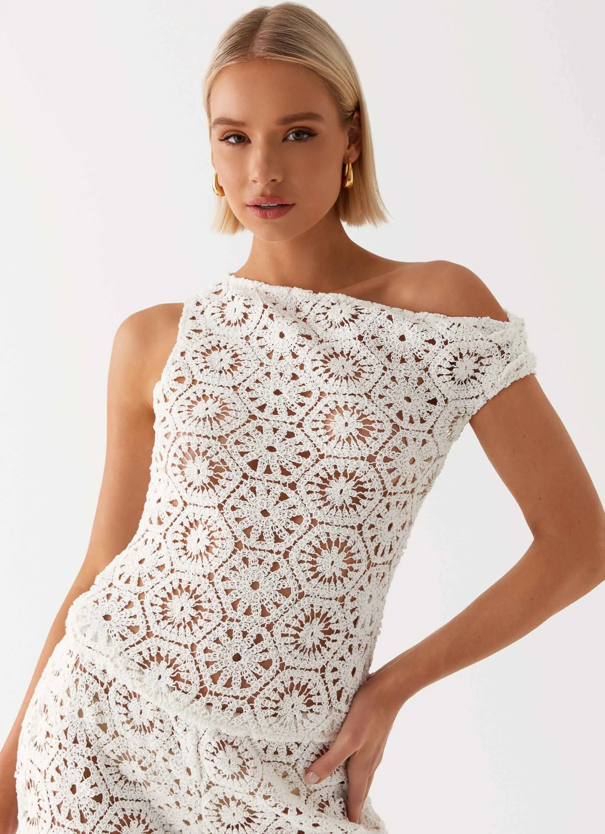 Ibiza Crochet Top - Ivory Minimalist Silhouette Chic Sweater