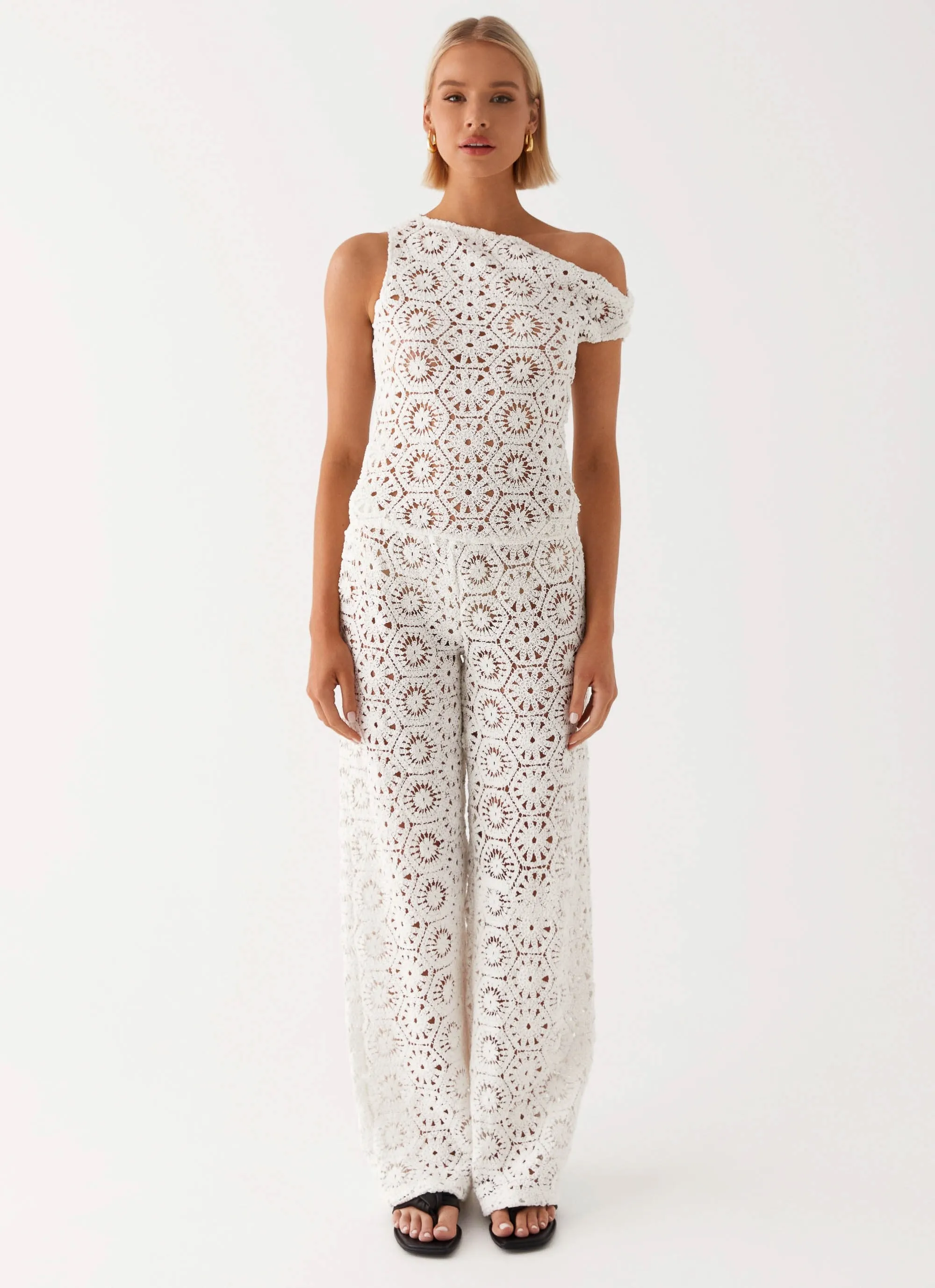 Ibiza Crochet Top - Ivory Antibacterial Fabric Flexible Ribbed Cuffs