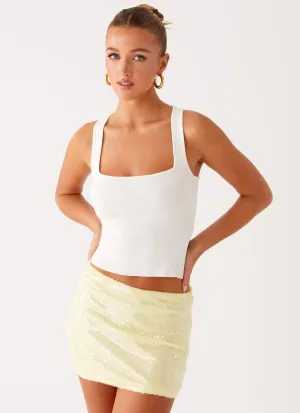Nostalgic Nights Sequin Mini Skirt - Lemon Spritz Smooth Layer Elegant Feel