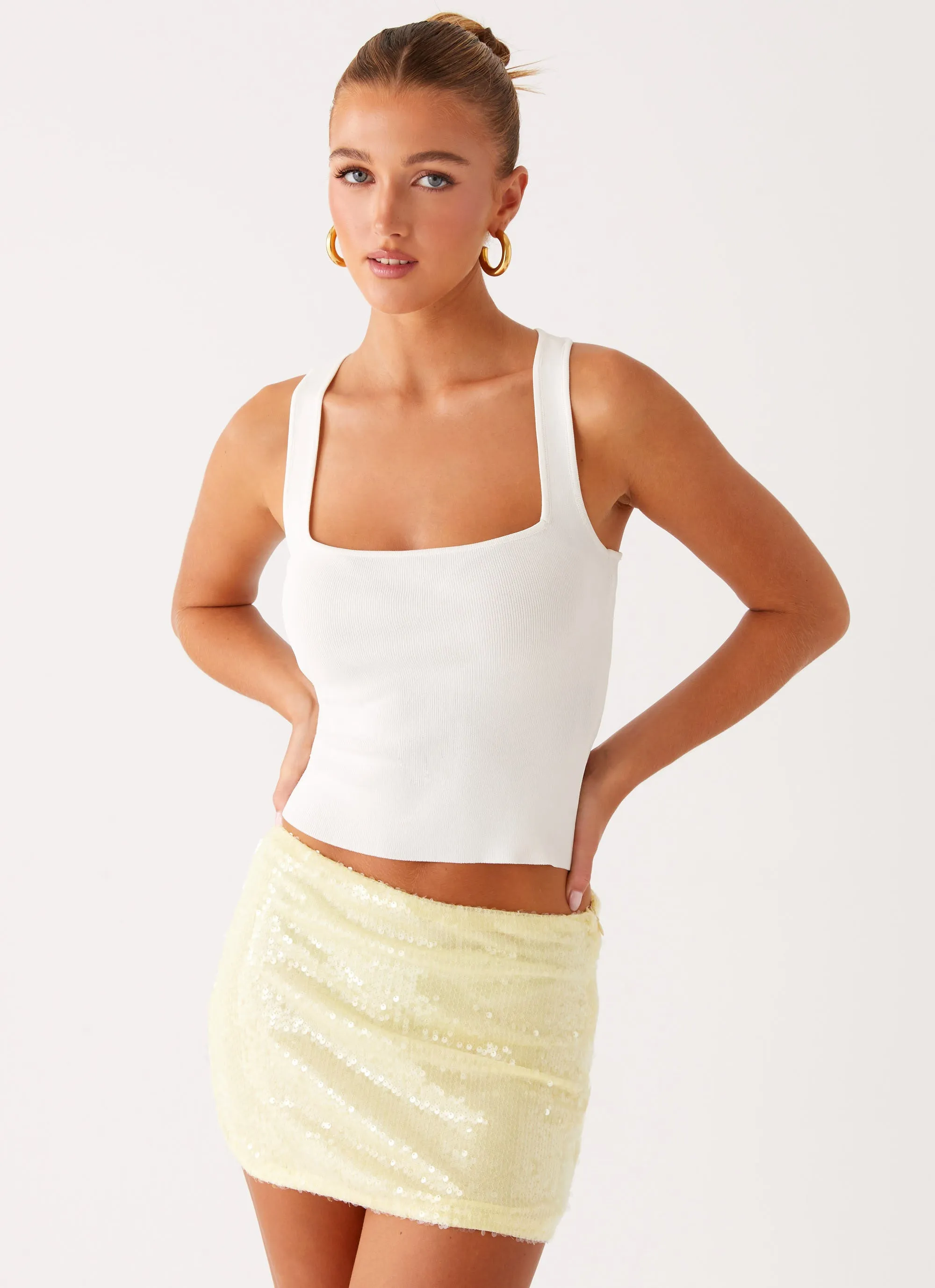 Nostalgic Nights Sequin Mini Skirt - Lemon Spritz Smooth Layer Elegant Feel