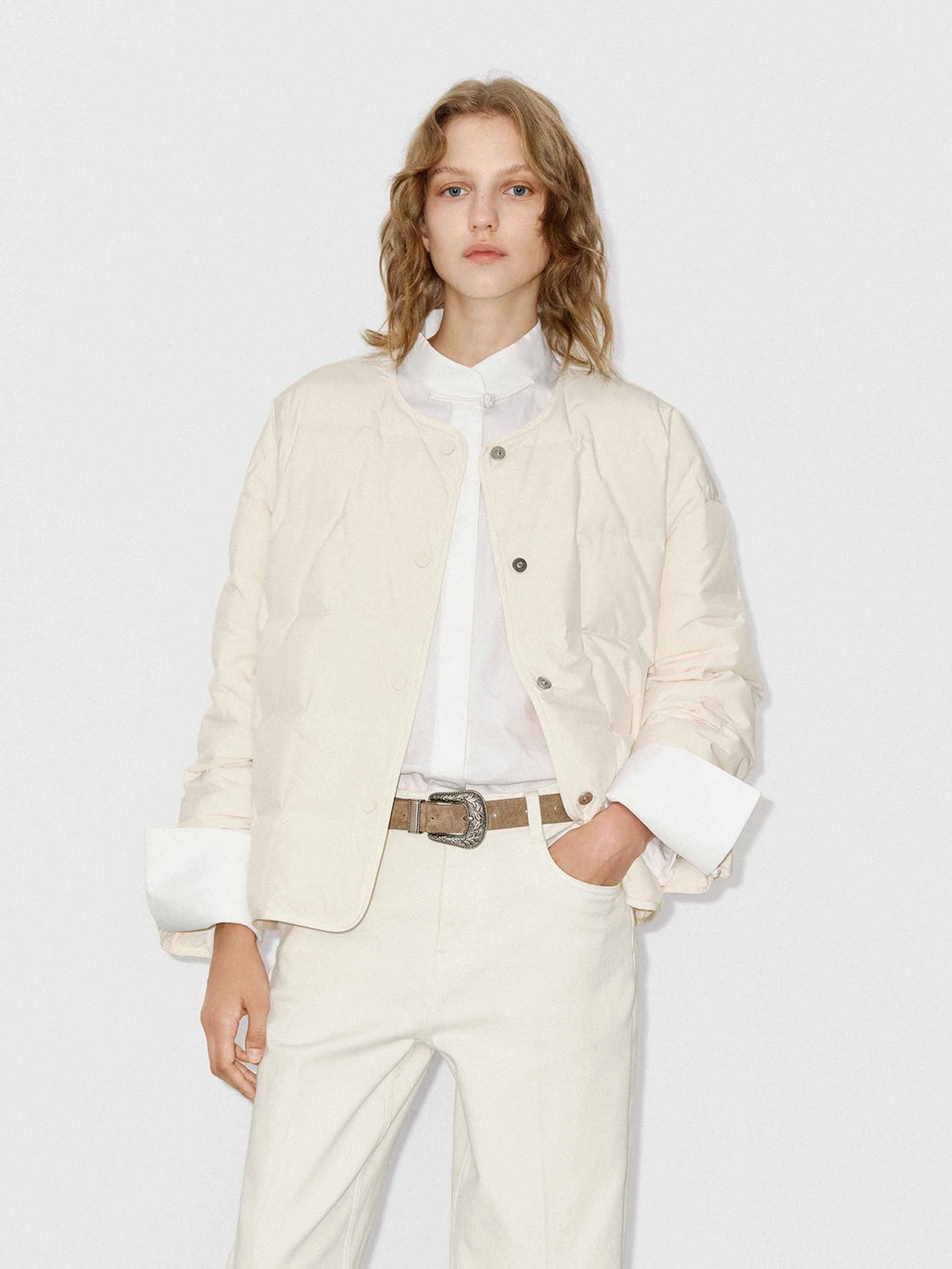 Collarless Quilted Puffer Jacket Anytime Outer Fit