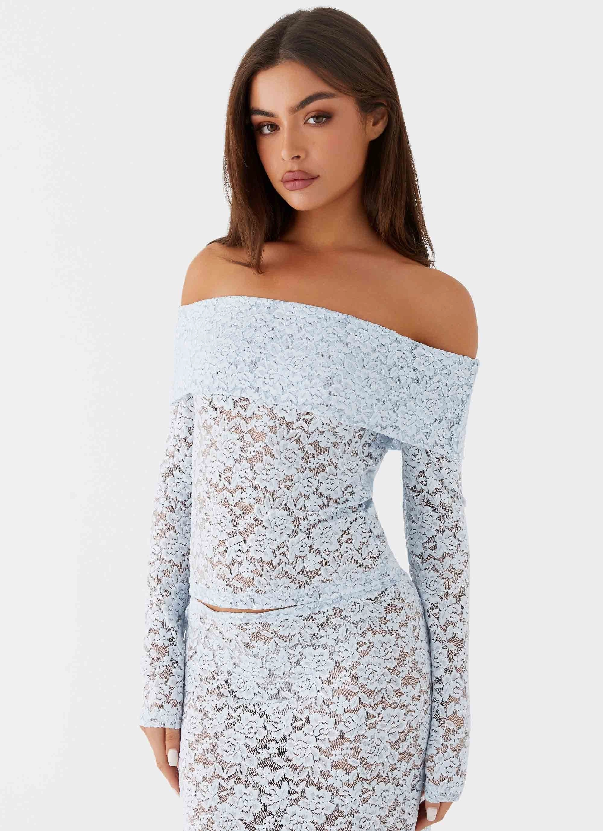 Zephyra Lace Long Sleeve Top - Blue Cloud Tear Resistant Knit