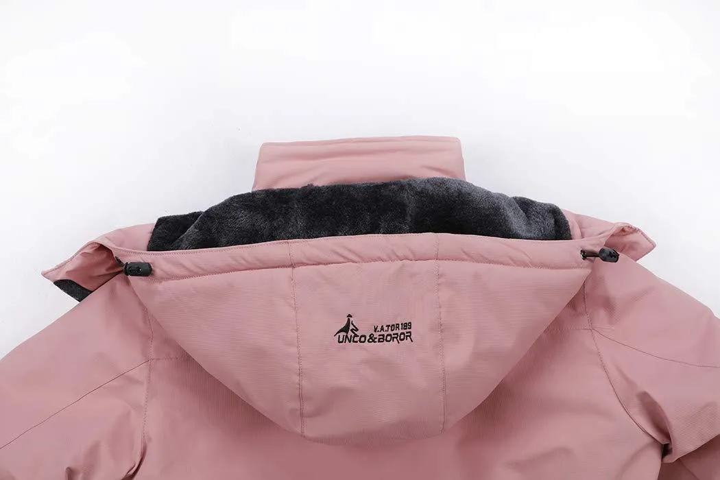 MOERDENG Women's Waterproof Ski Jacket Warm Winter Snow Coat Mountain Windbreaker Hooded Raincoat, Pink, X-Large