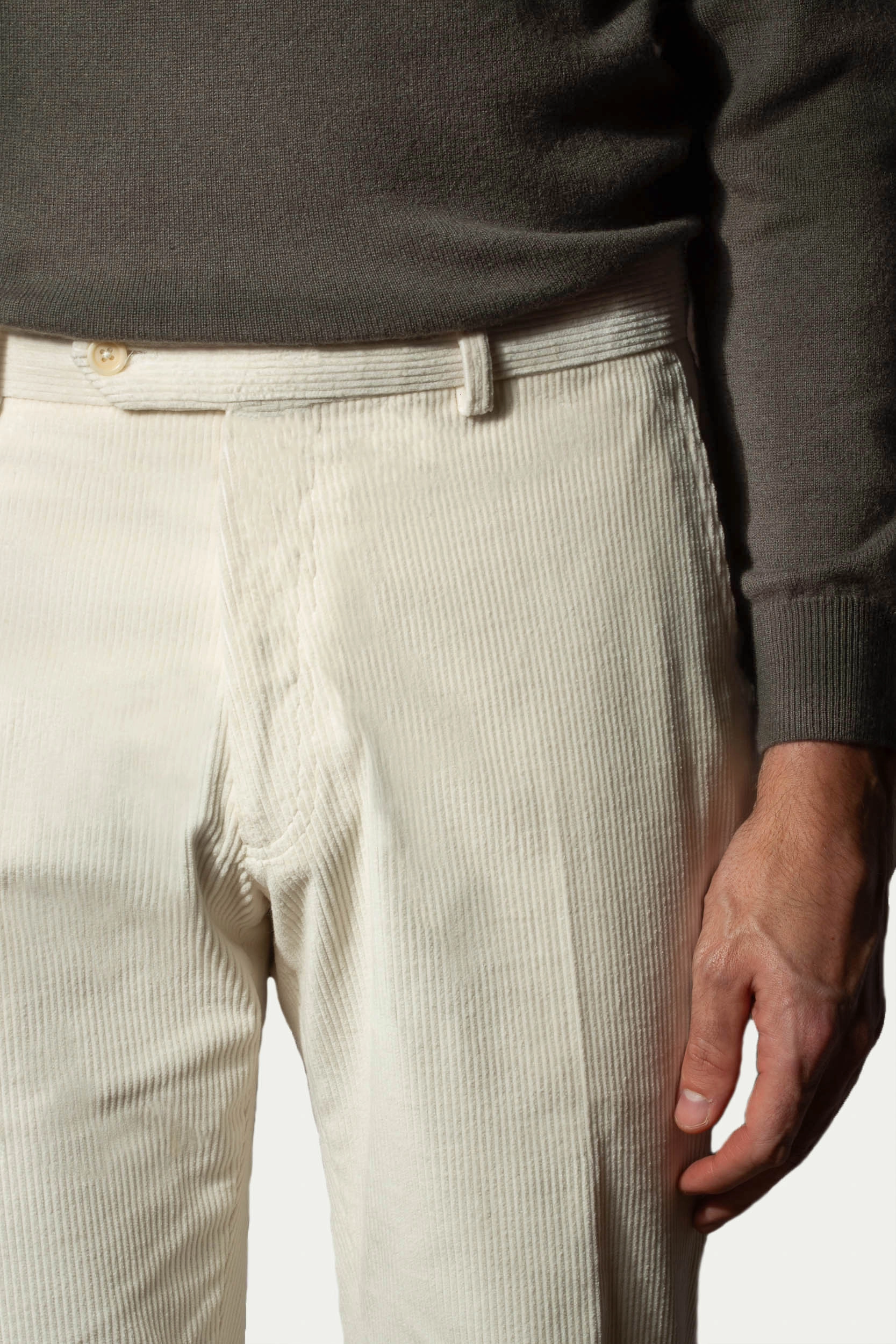 Off-white corduroy Sirmione trousers - Made in Italy Layer-Friendly AdjustableWaistband
