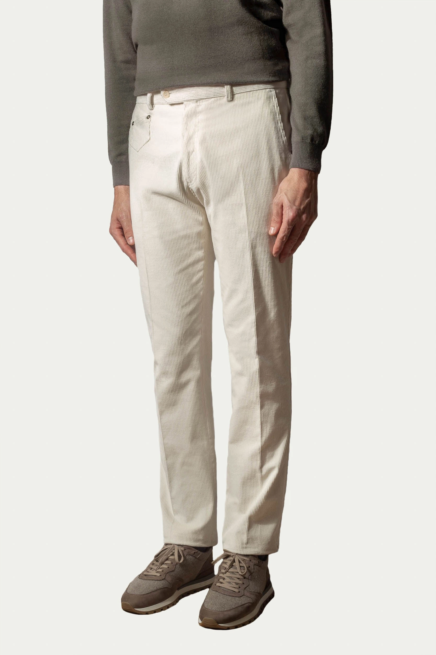 Off-white corduroy Sirmione trousers - Made in Italy Minimalist Fit Decorative stitching