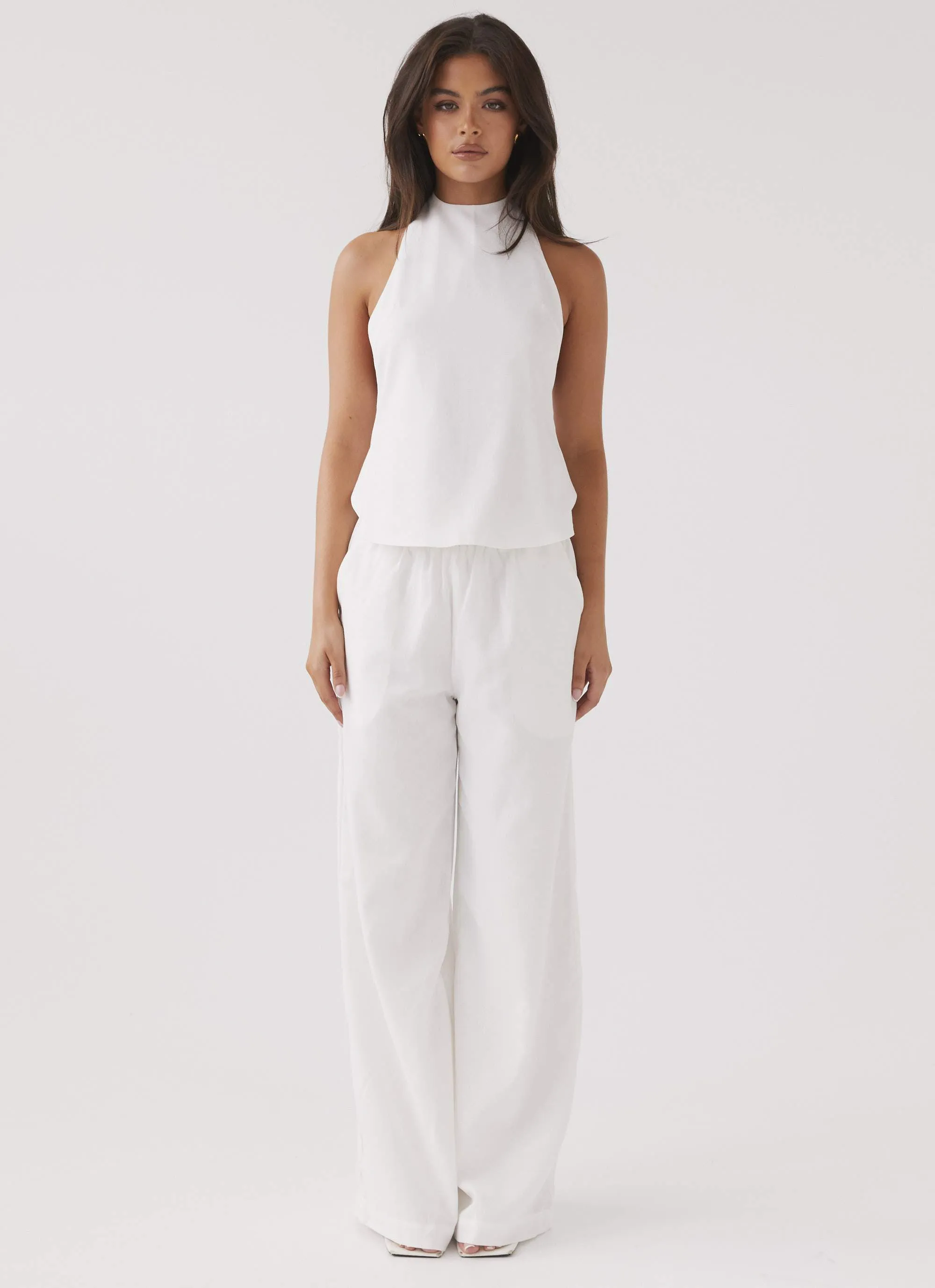 Heatwave Linen Apron Top - White Ribbed Trim Everyday Comfort