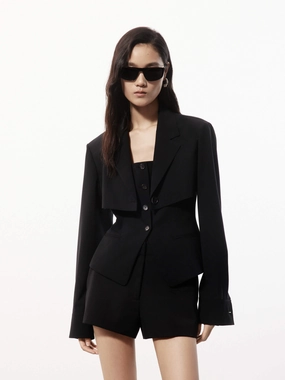 Flexible Hem Adjustment Cropped Blazer with Tailored Tank