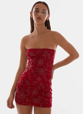 Moorey Beaded Mini Dress - Red Casual-Look MultiPurposePockets