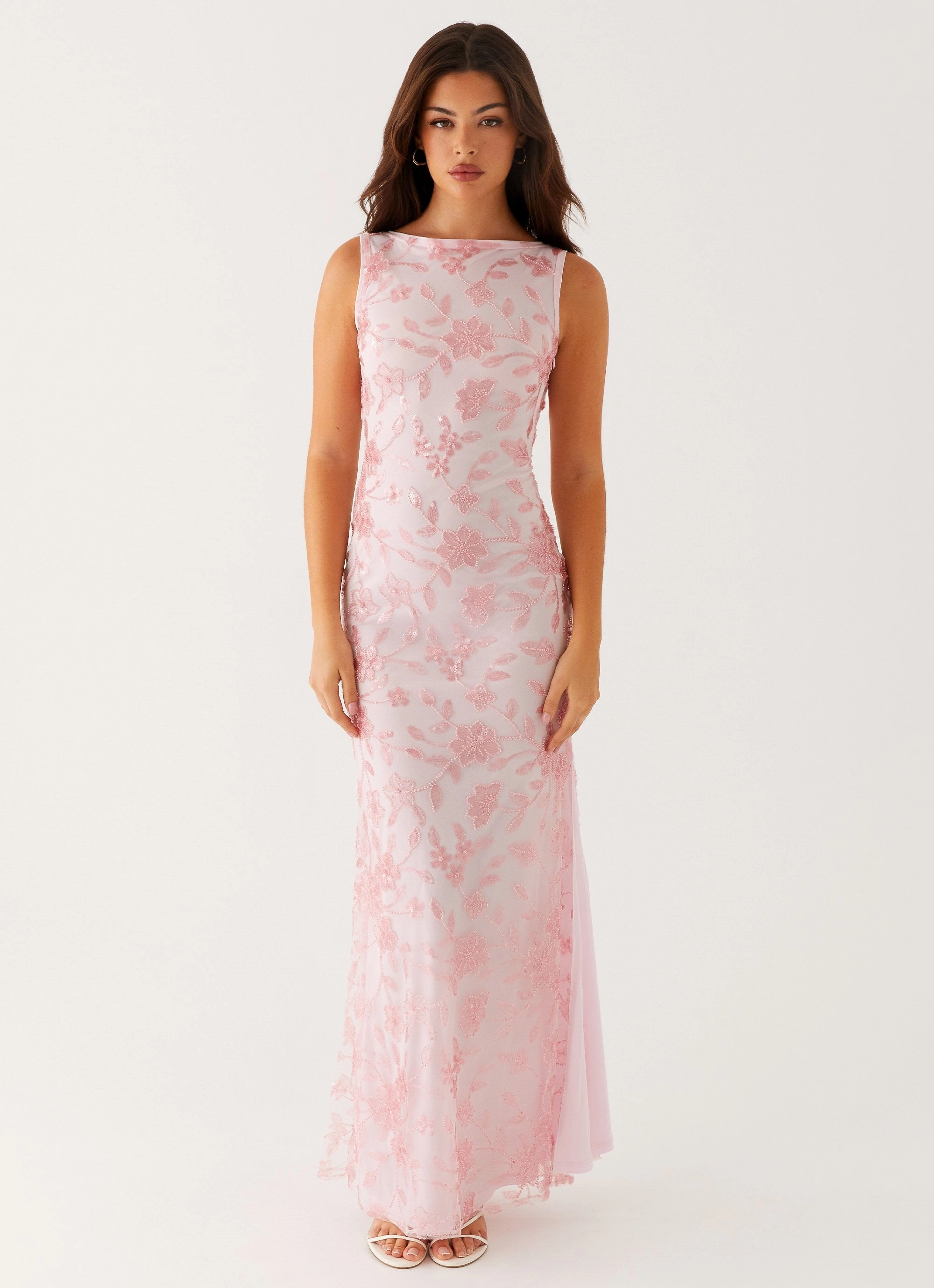 Polite Tone Moorey High Neck Maxi Dress - Pink