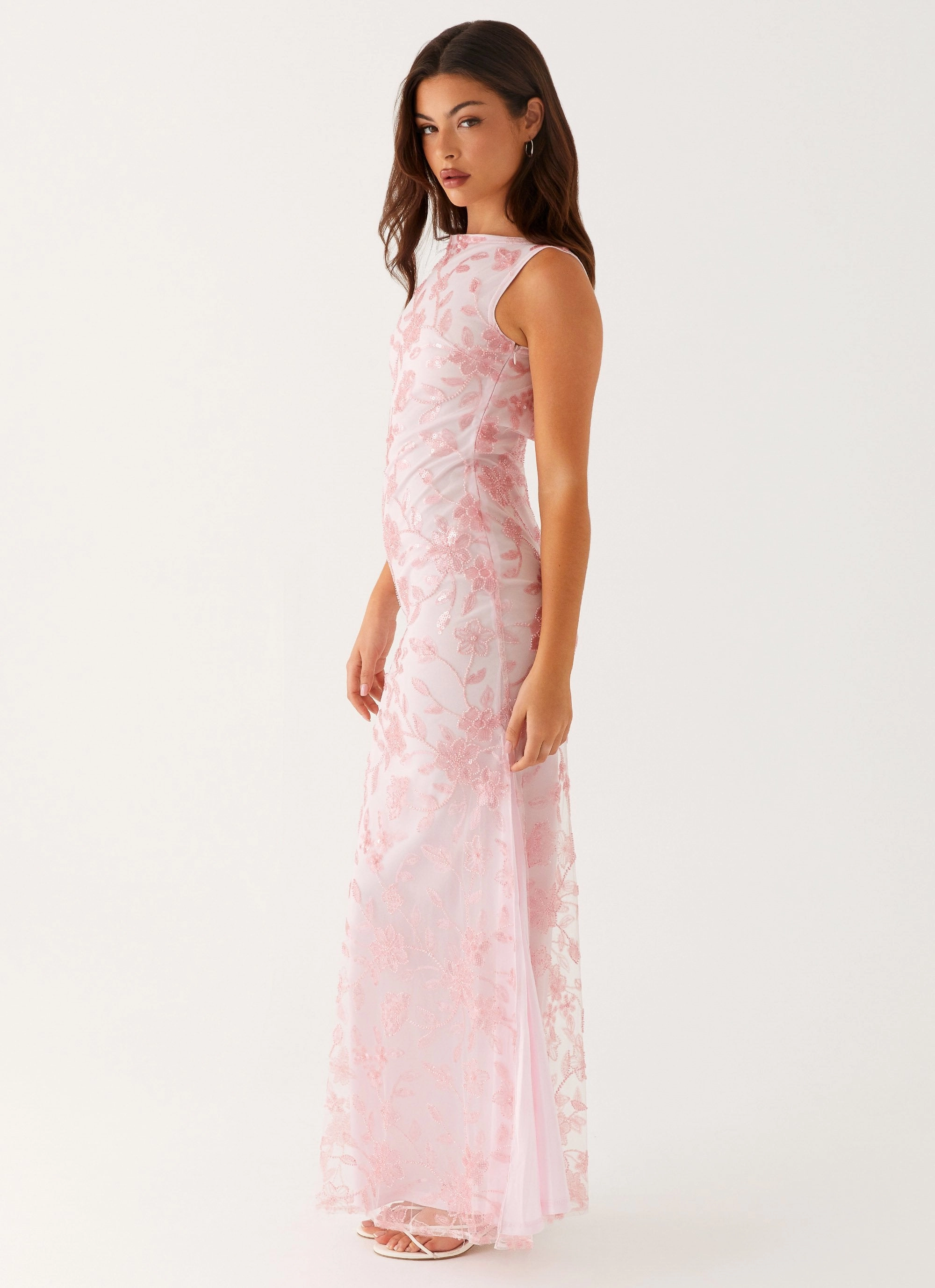 Moorey High Neck Maxi Dress - Pink Polished Fit Country View