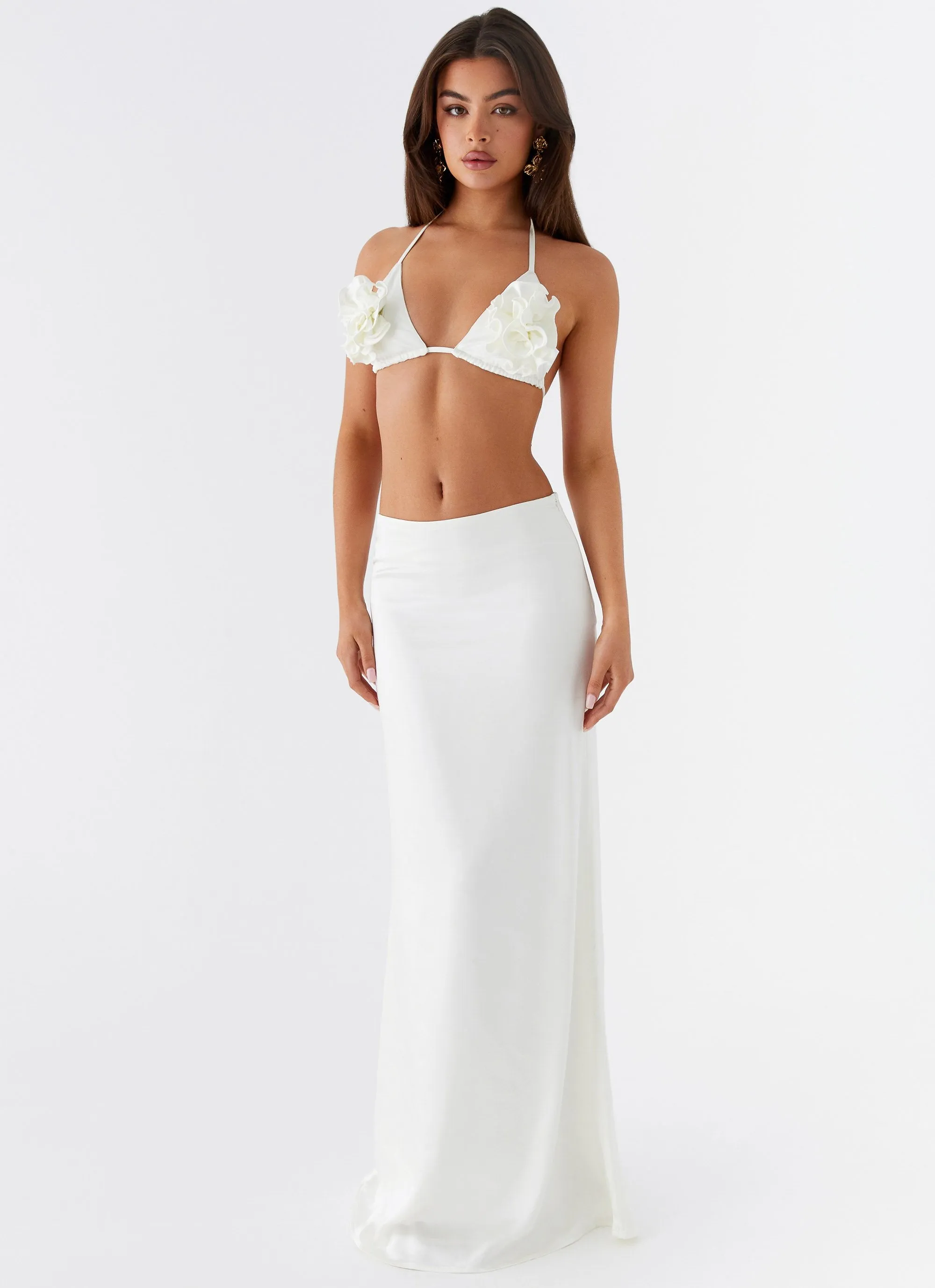 Morgan Low Rise Maxi Skirt - Ivory Elastic hem Formal Event