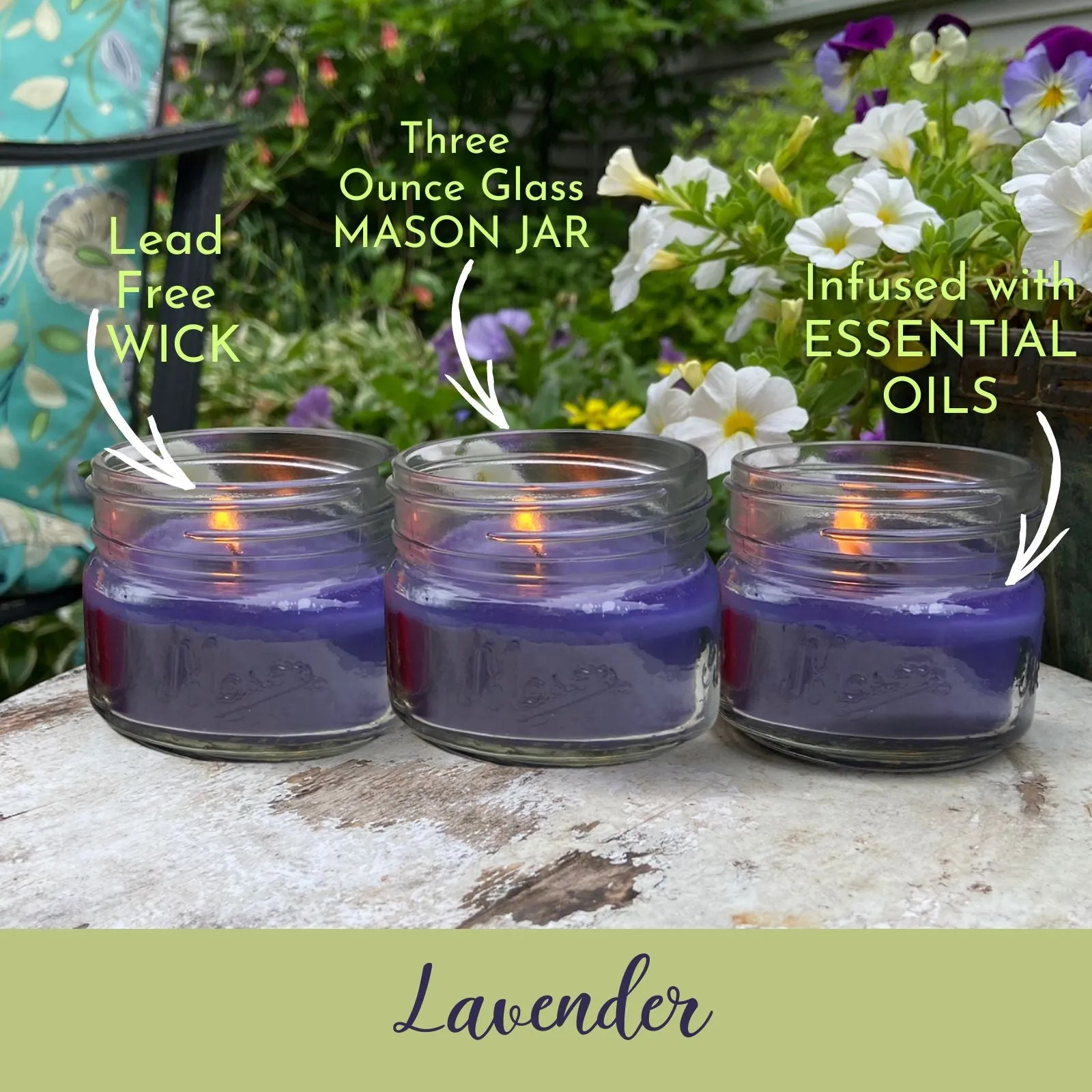 Mosquito Repellent Candle Natural Lavender | 3 Oz. Each, Set of 3 | Soy-Base, Infused with Essential Oils | Made in USA