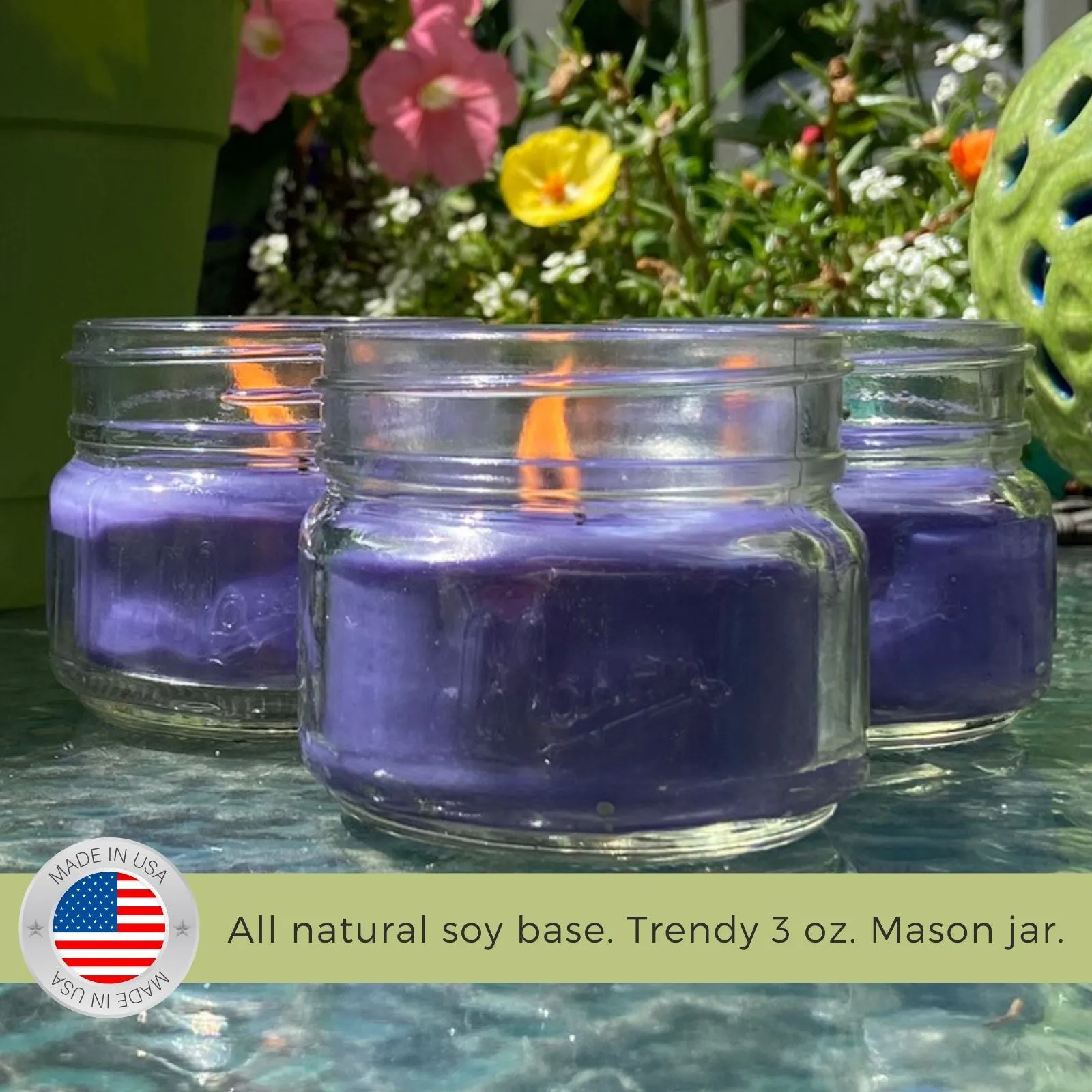 Mosquito Repellent Candle Natural Lavender | 3 Oz. Each, Set of 3 | Soy-Base, Infused with Essential Oils | Made in USA