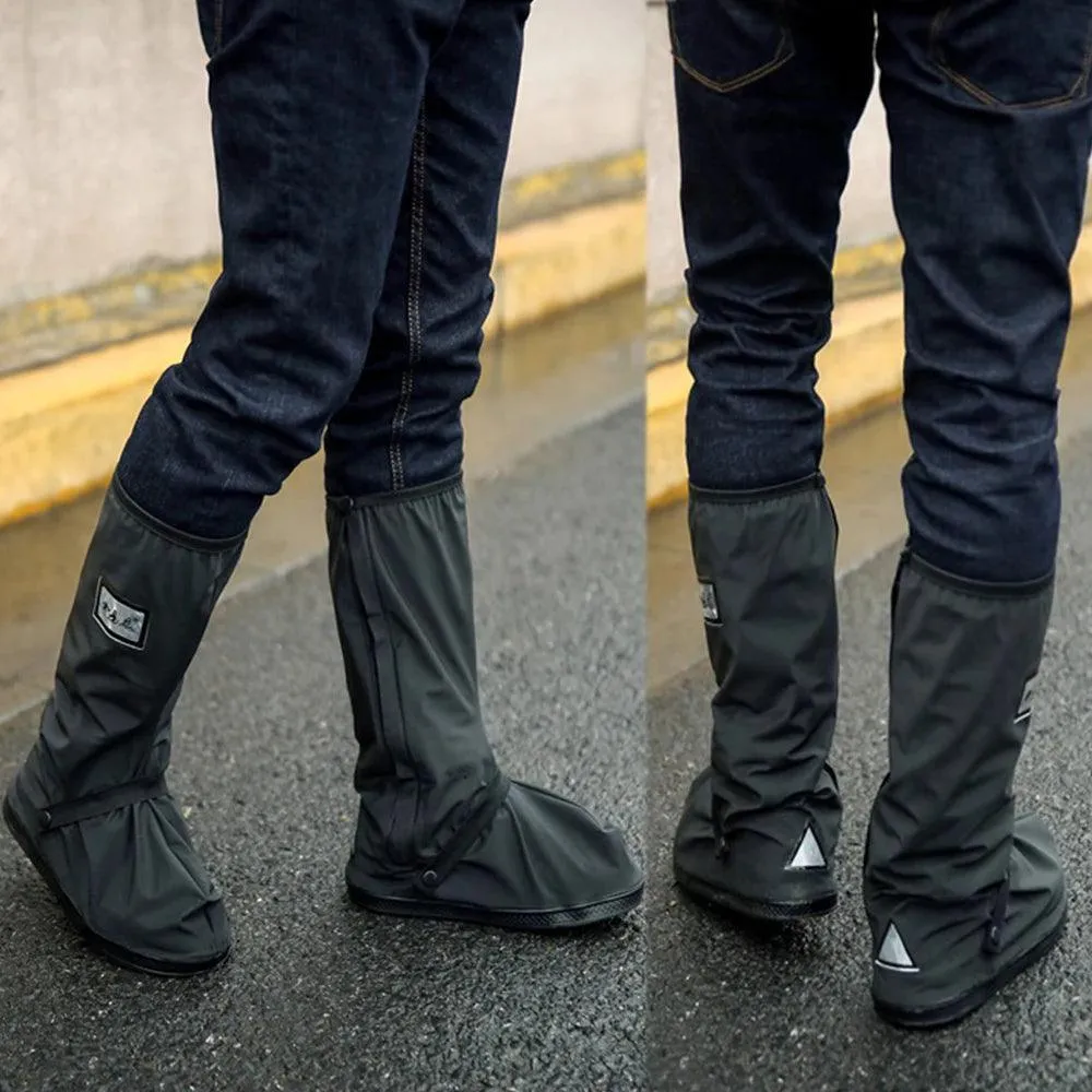 Motorcycle Rain Shoe Covers, Waterproof PVC, Non-Slip Sole, Adjustable Fit, Durable, Black, S-XL Sizes