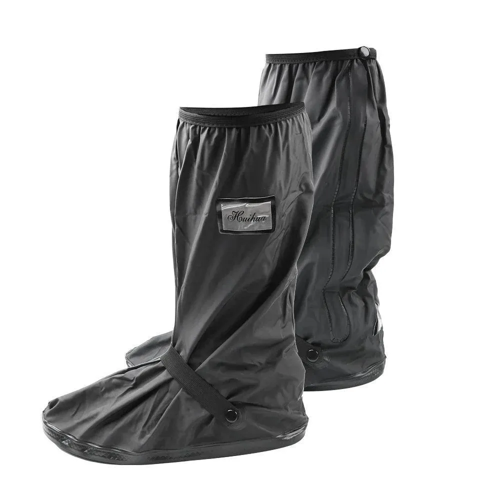 Motorcycle Rain Shoe Covers, Waterproof PVC, Non-Slip Sole, Adjustable Fit, Durable, Black, S-XL Sizes