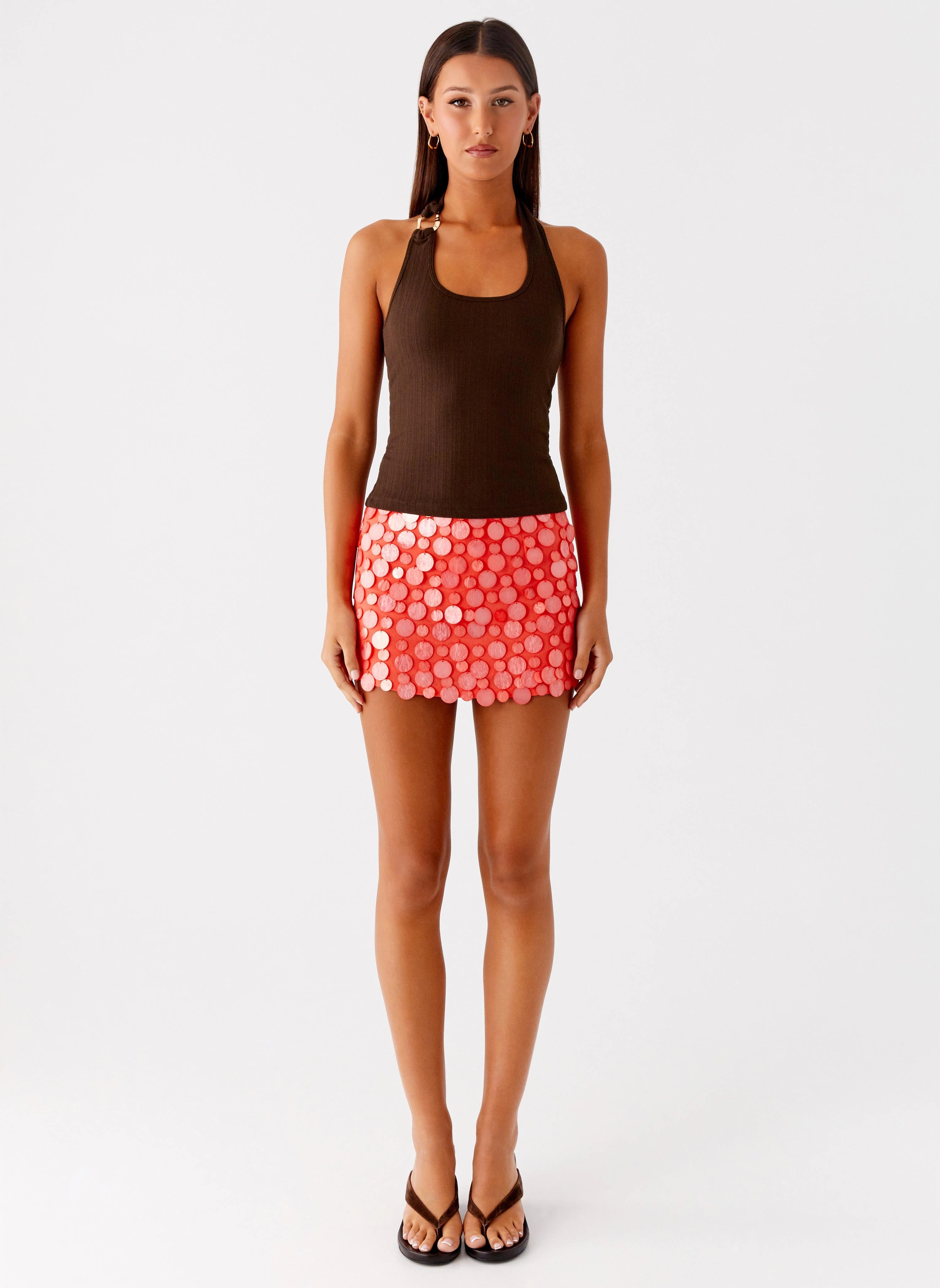 AntiSlipGrip Smart Comfort Movie Star Mini Skirt - Mandarin Red