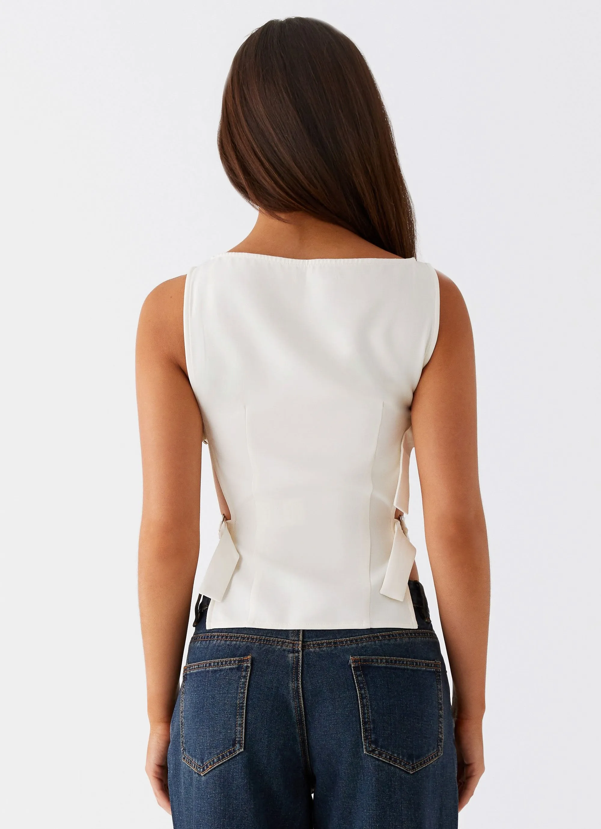 Cherish You Buckle Top - White EcoCertified Material SleevelessOption