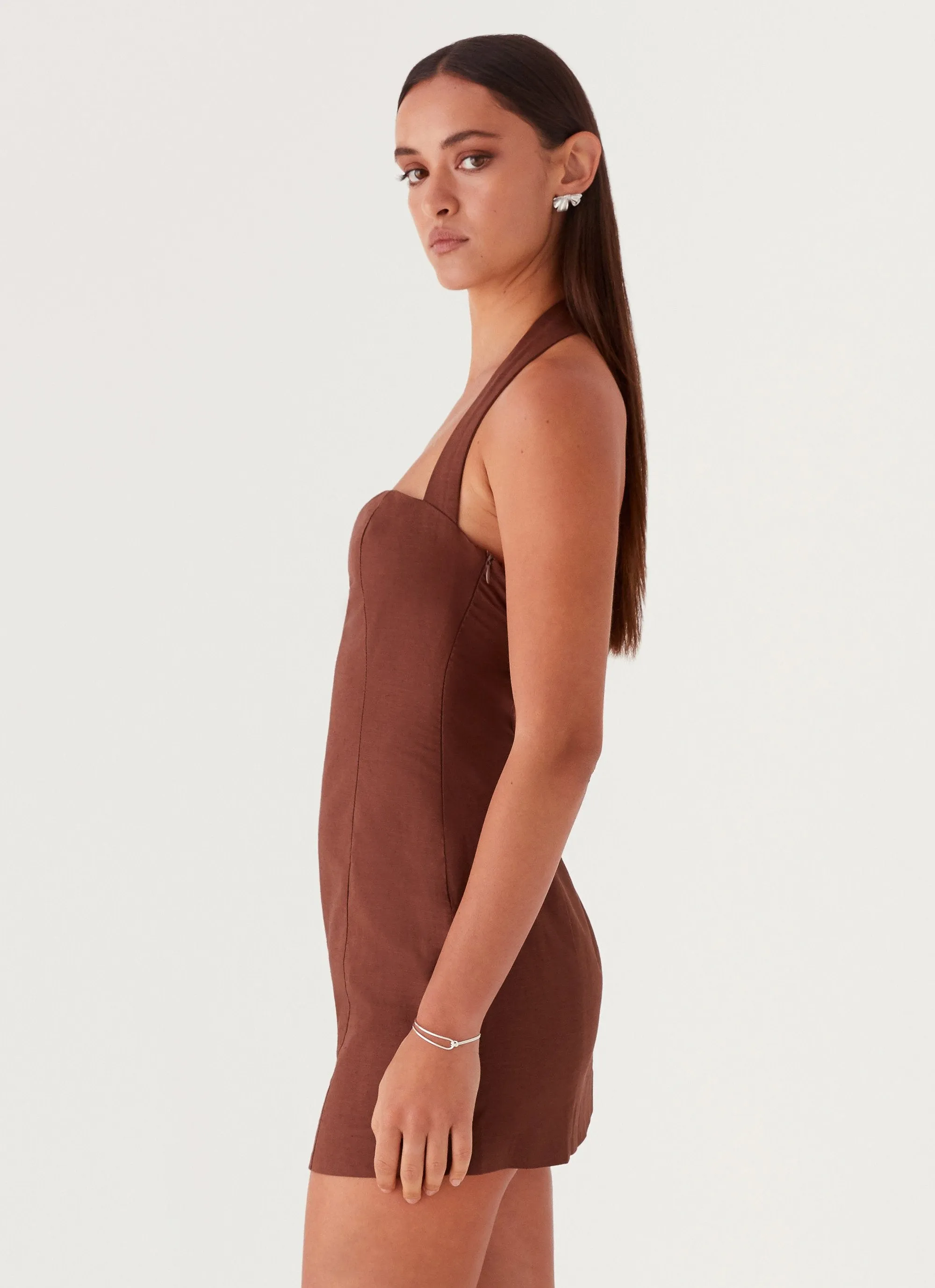 Julianna Linen Mini Dress - Chocolate Comfort First Fit