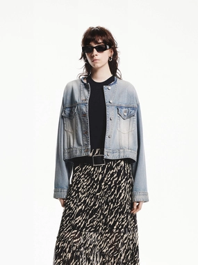 Moisture Wicking Fabric All Seasons Cotton Cropped Denim Jacket