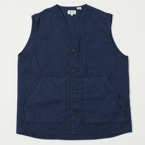 Minimal Detailing Hartford Quilted Cotton Twill Vest - Deep Blue