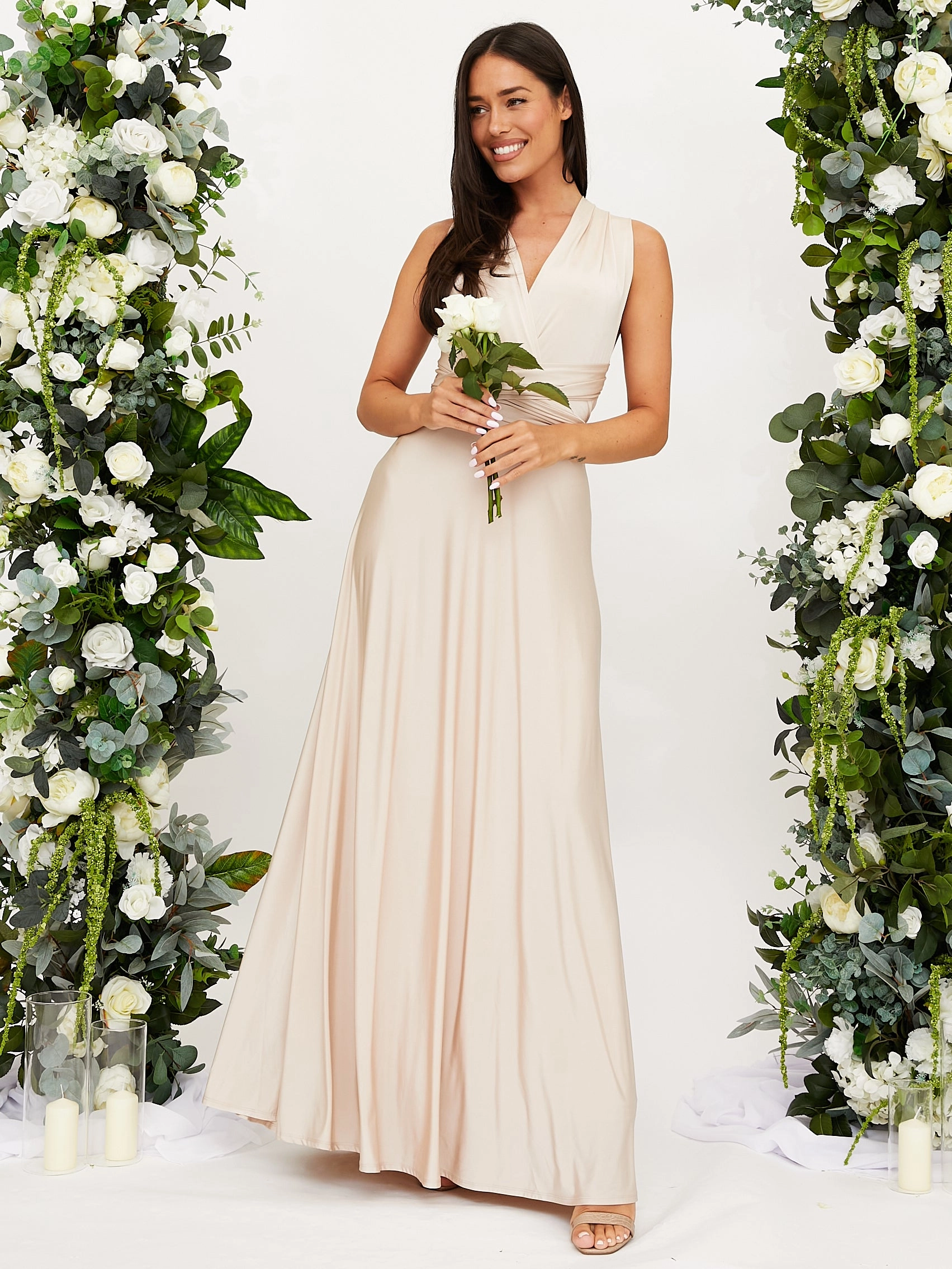 Multi-way Slinky Maxi Dress / Champagne Sage Detail