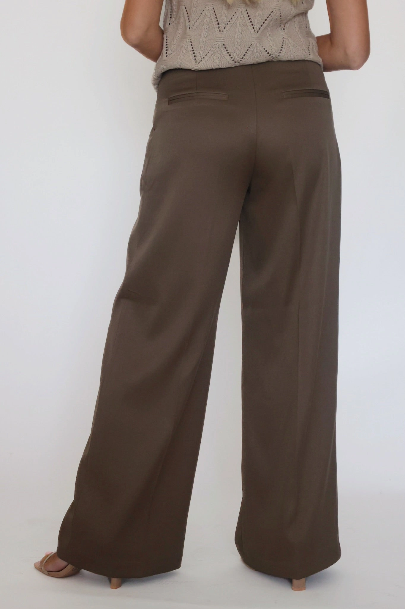 Lilibet Satin Pant - Khaki DoubleStitched Hem