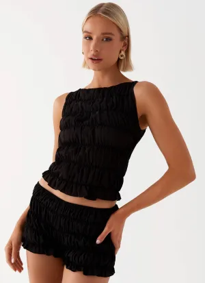 Non Closure Collar Breathable mesh Messina Ruched Tank Top - Black