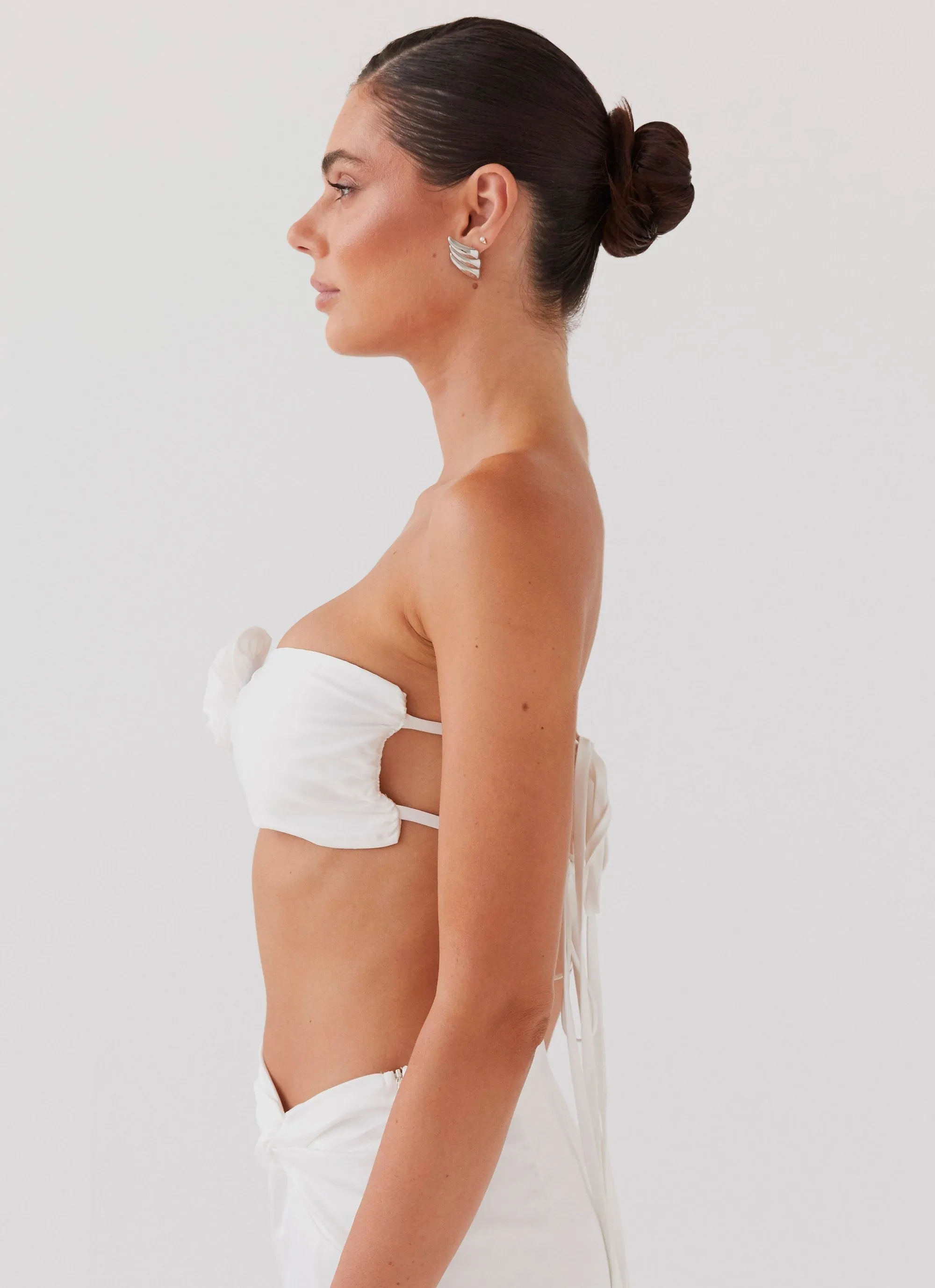 Reinforced Hems Crescent Light Rose Bandeau Top - Ivory