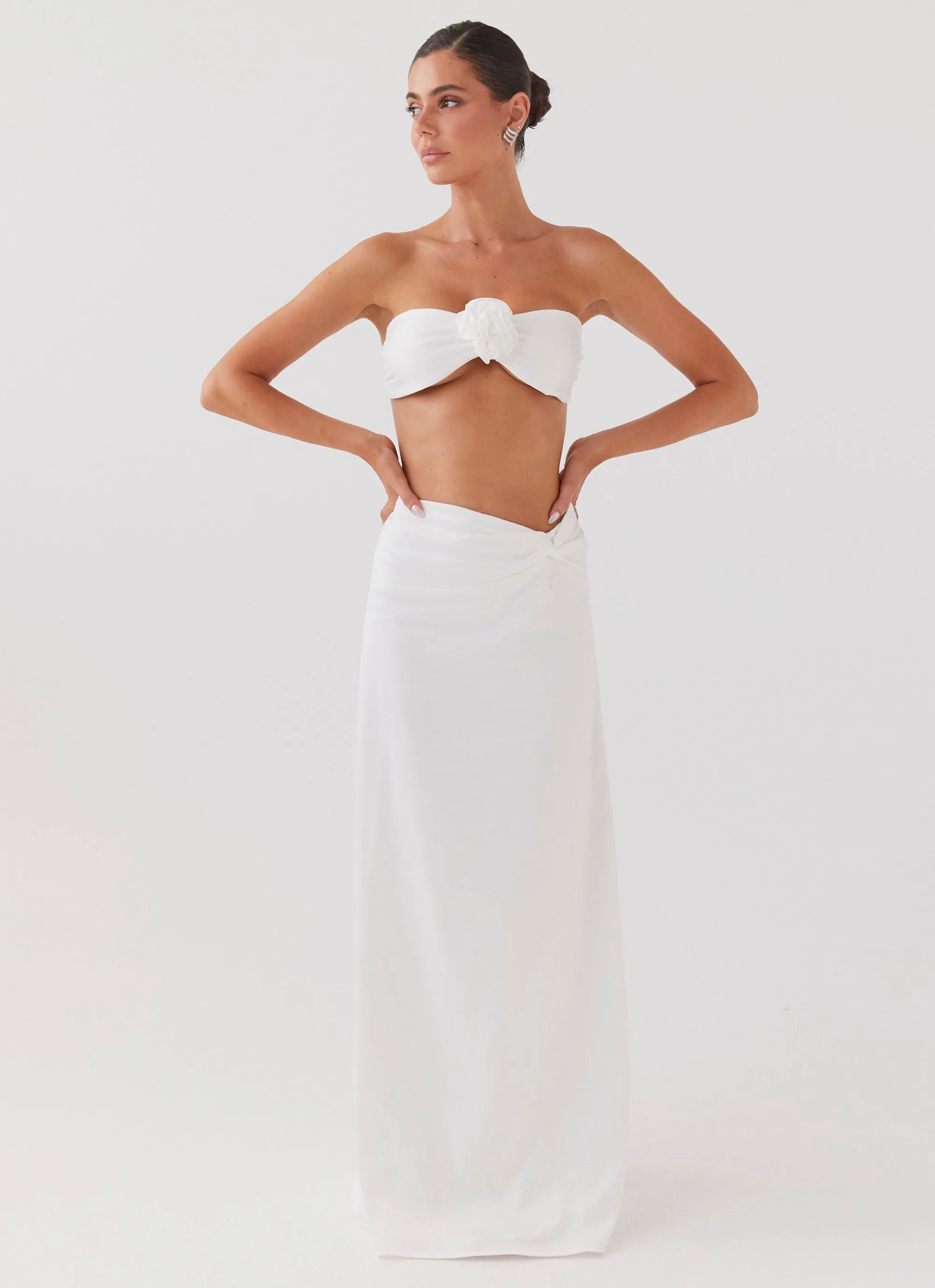 Summer Blouse Four Way Stretch Crescent Light Rose Bandeau Top - Ivory