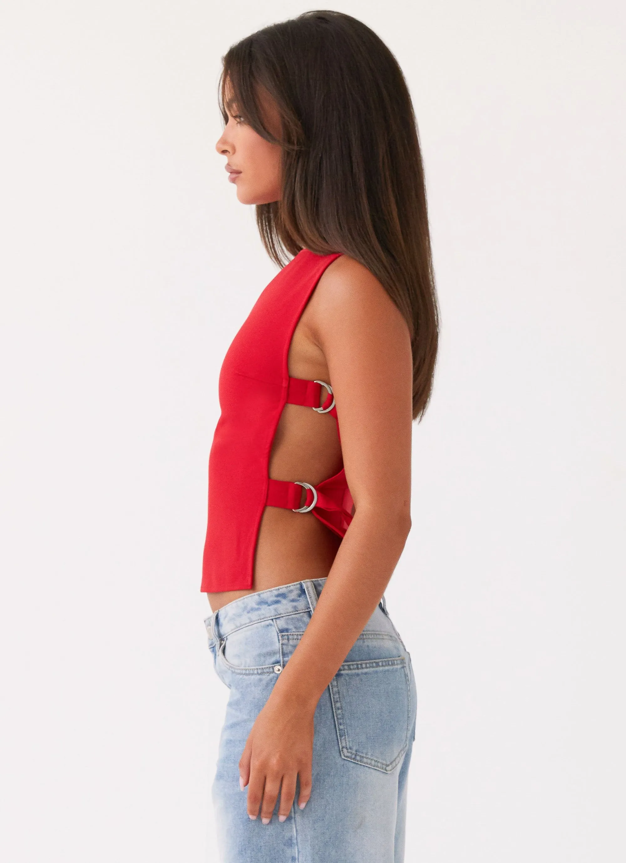 Non Restrictive Fit Cherish You Buckle Top - Red