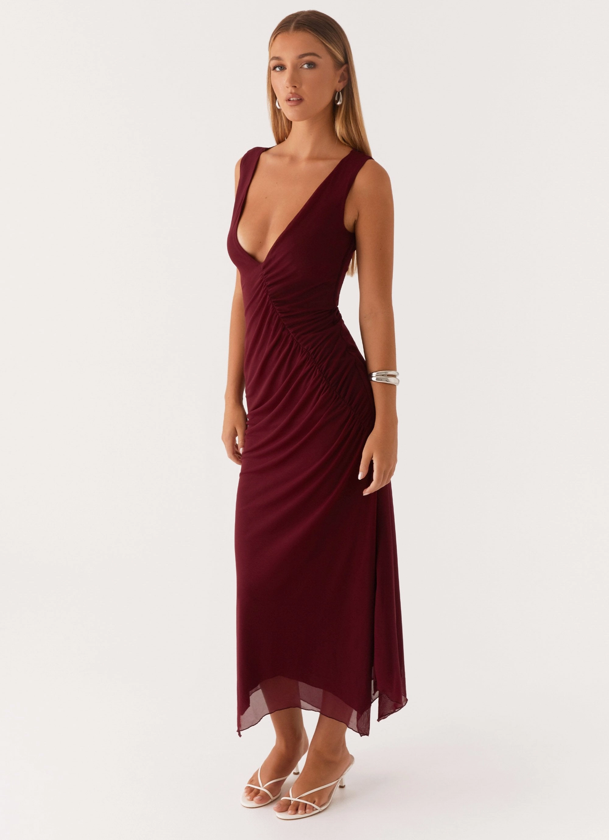retro-style Relaxing Style Murphy Maxi Dress - Deep Maroon
