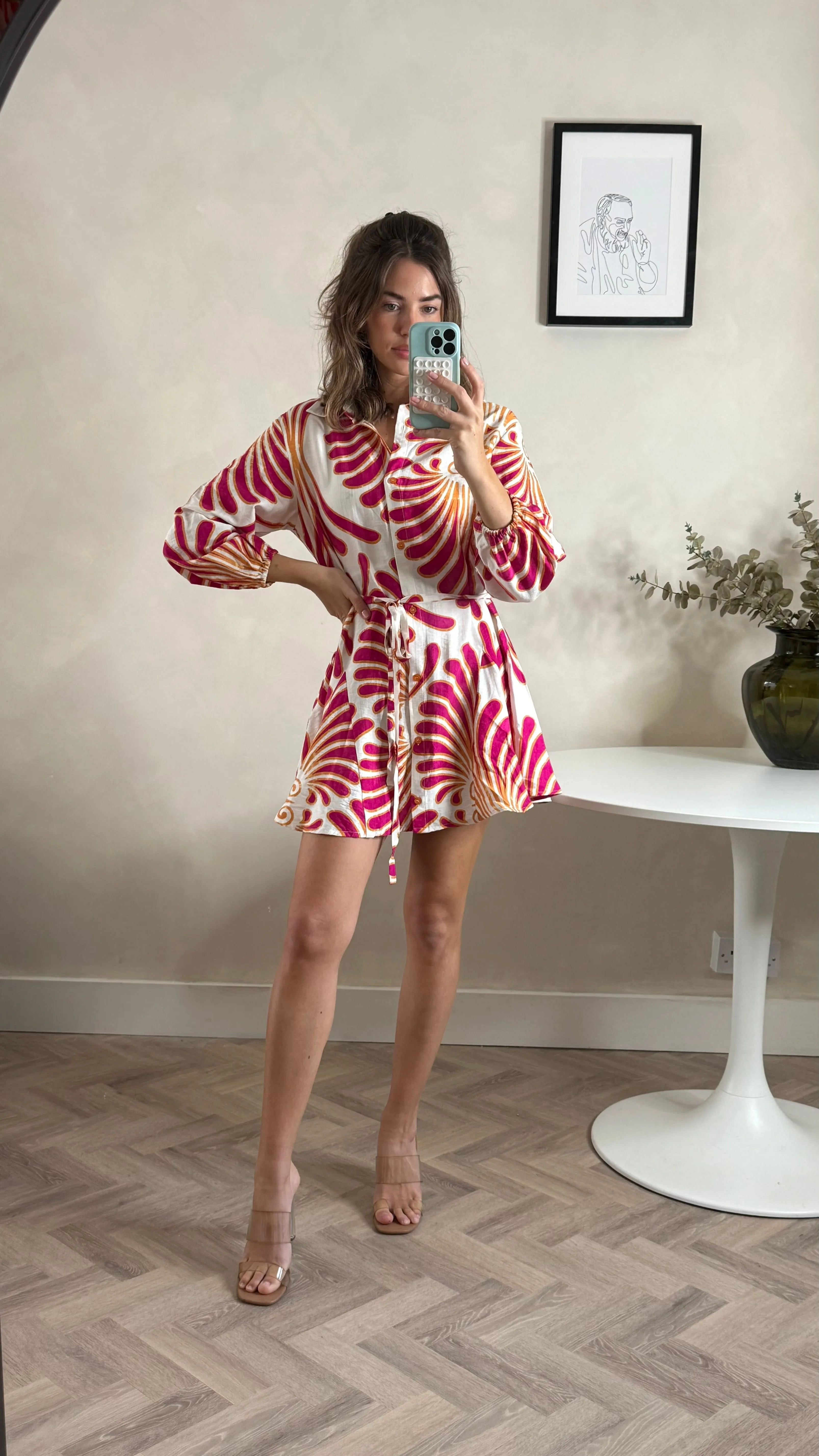 Myla Mini Tie Shirt Dress Red & Cream Year Rounder