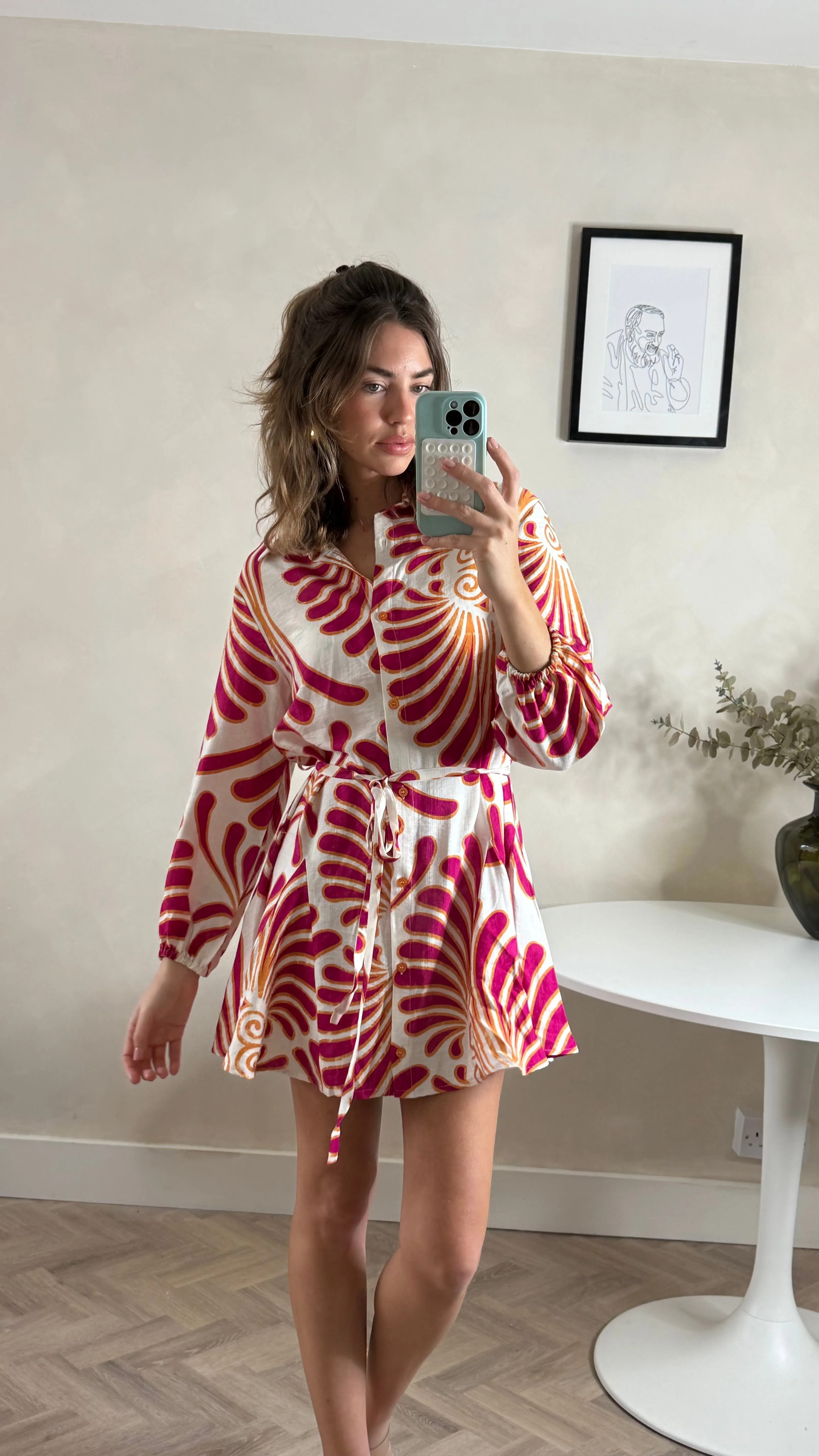 Myla Mini Tie Shirt Dress Red & Cream Timeless Shape