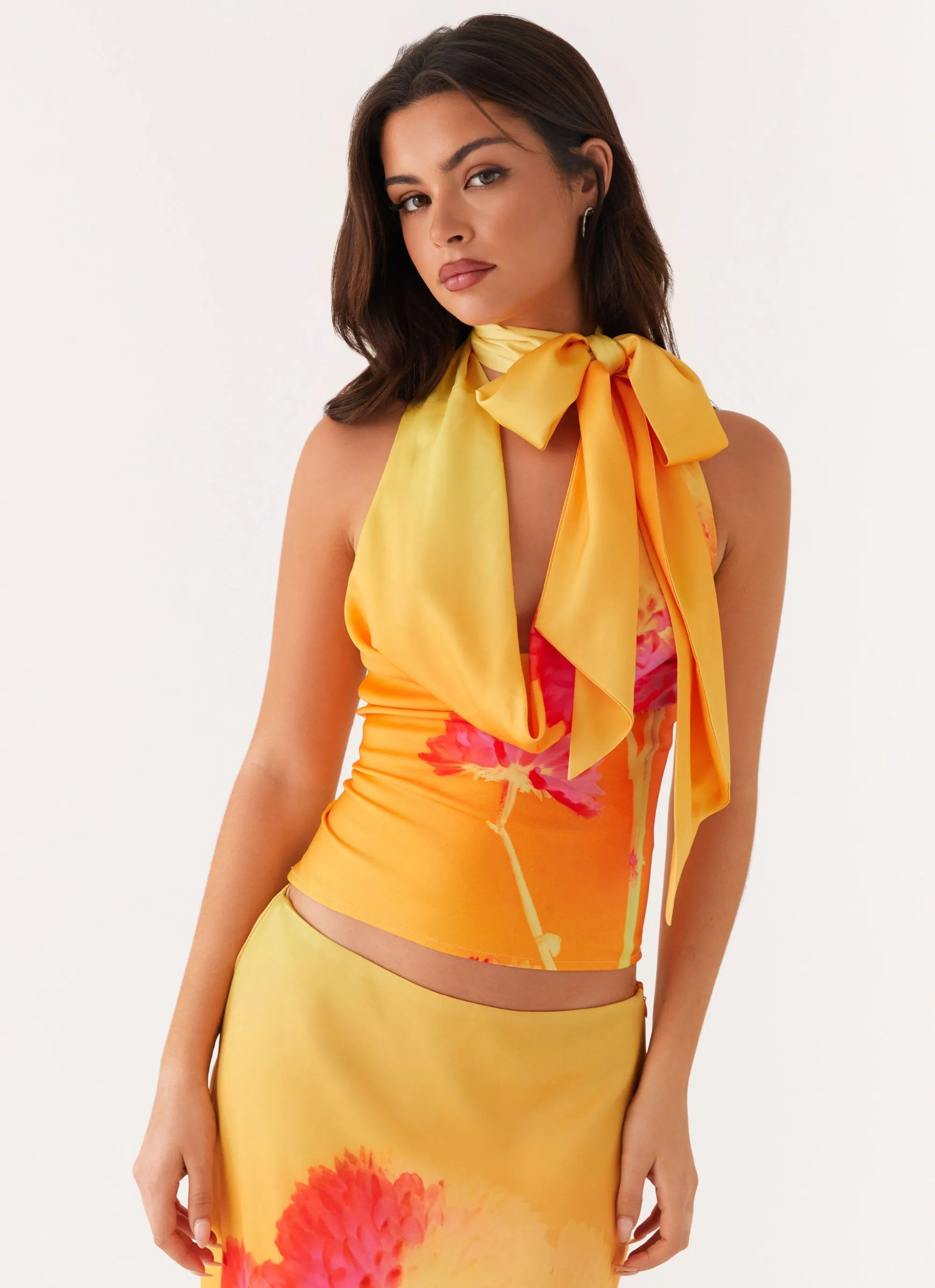 Nala Top - Orange Floral Water resistant coating