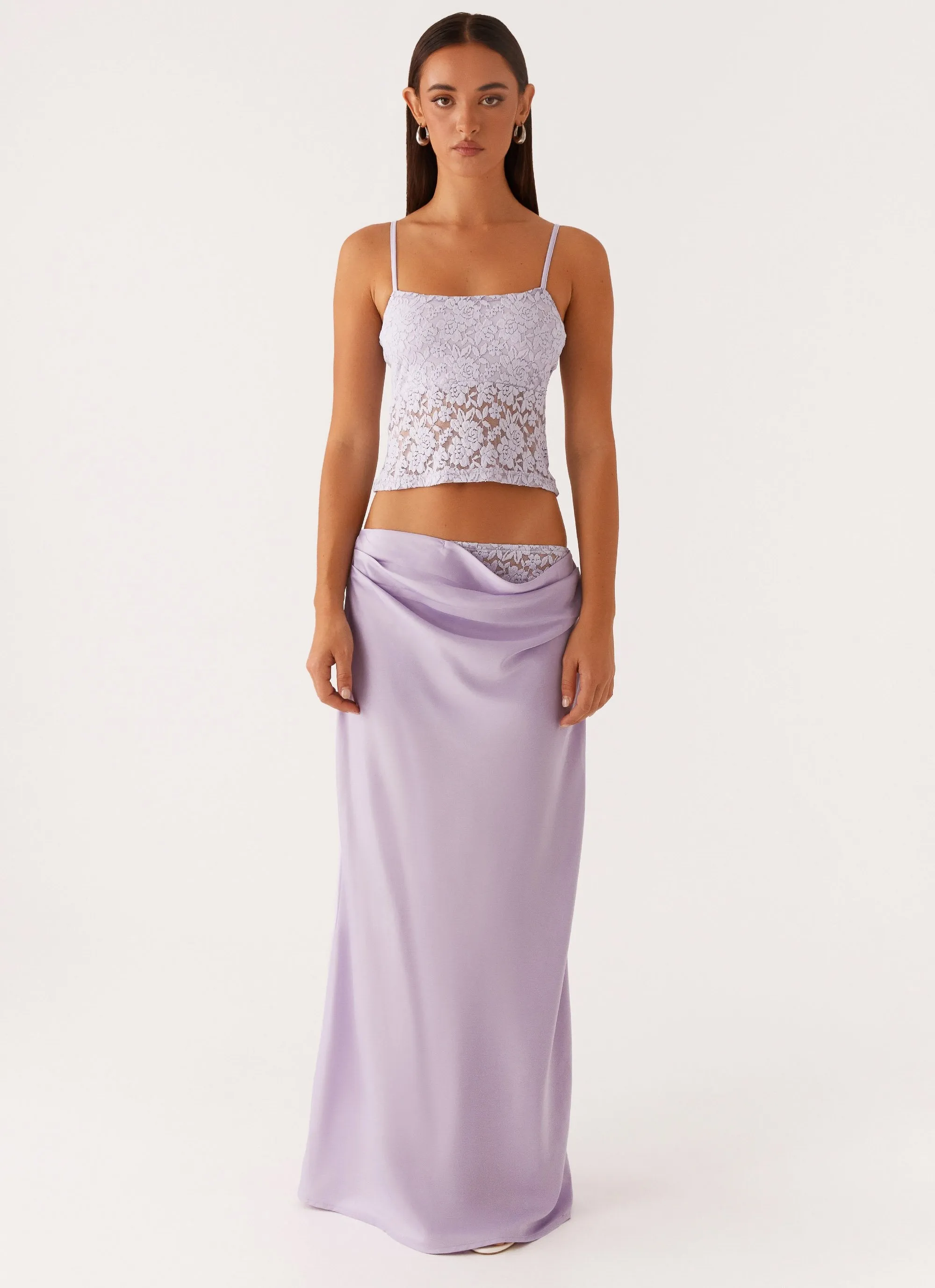 Nancy Lace Satin Maxi Skirt - Lilac Urban Edge