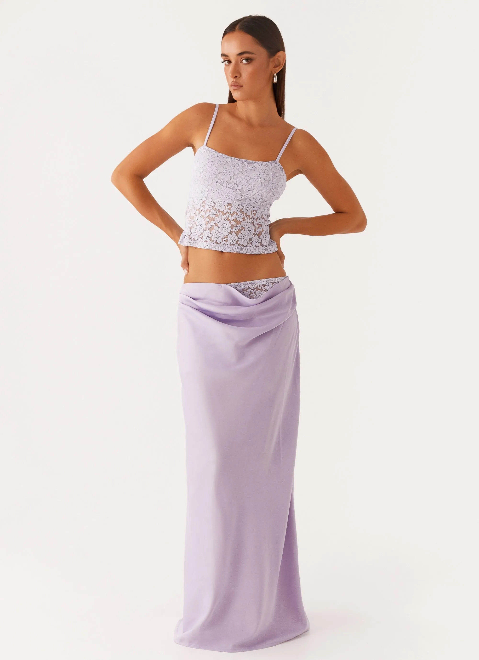Nancy Lace Satin Maxi Skirt - Lilac Hypoallergenic fabric Easy Outfit