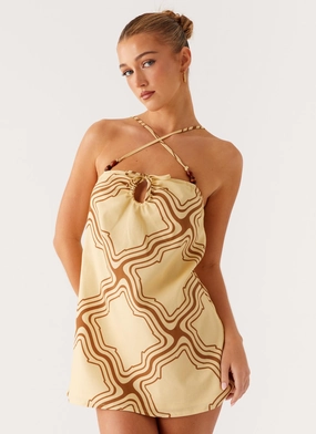Heart Glow Chic Tailoring Design Naomi Criss Cross Mini Dress - Tidal Wave Print