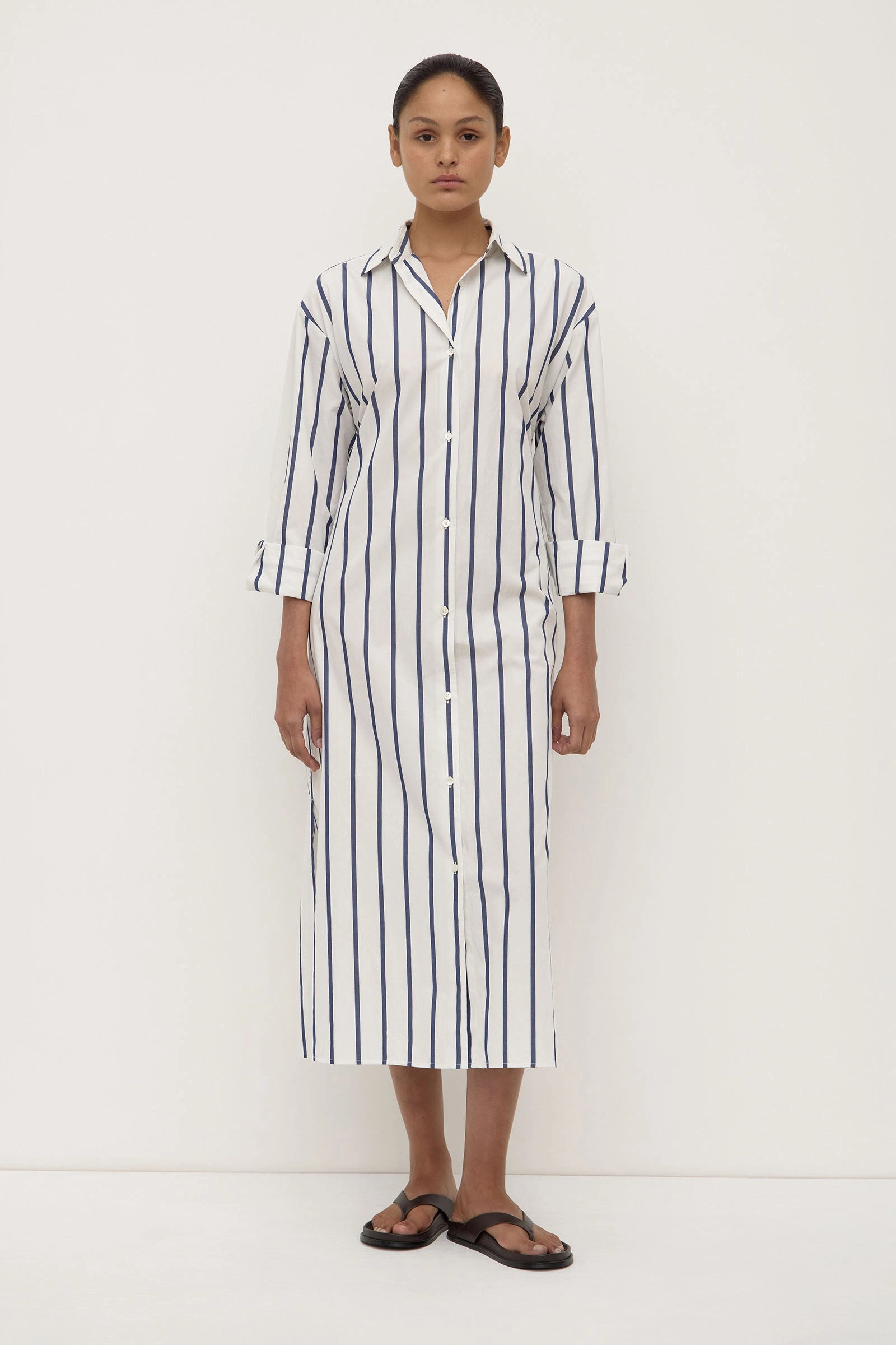 Nara Stripe Shirt Dress Side Slit