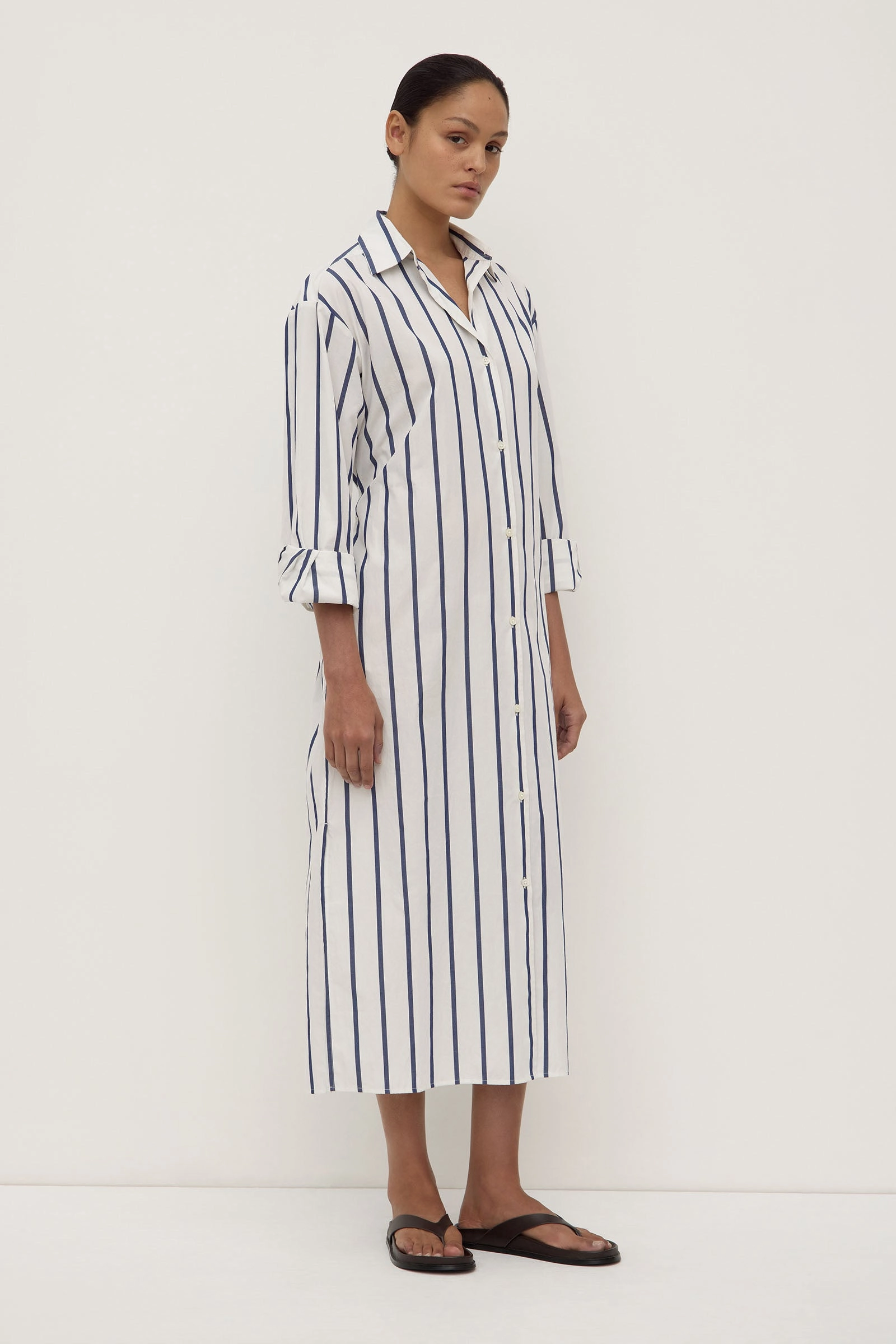 Comfortable texture Polite Vibe Nara Stripe Shirt Dress