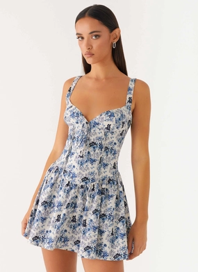 Nash Bust Mini Dress - Serene Sky Floral Perfect Wearable Work or Play