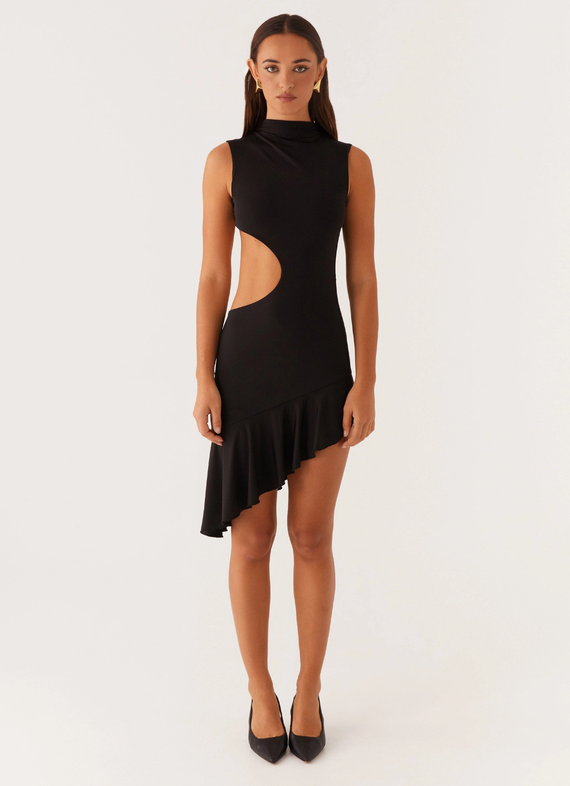 Natara Cut Out Midi Dress - Black Light Bow