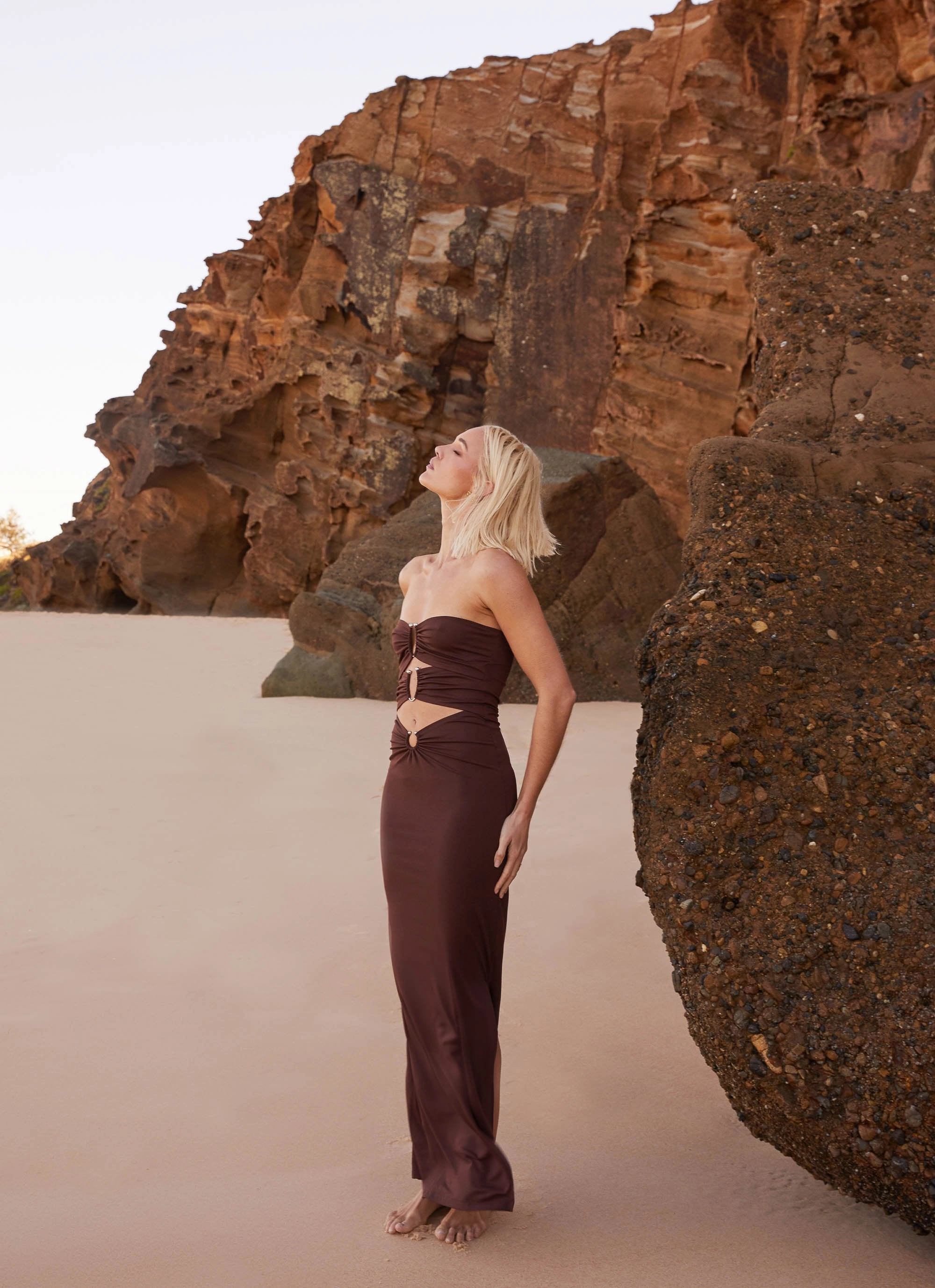 Natasha Strapless Maxi Dress - Chocolate All Gender Casual Silhouette