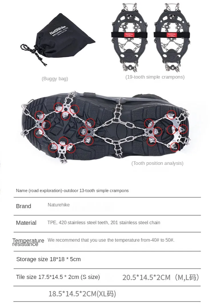 Naturehike NEW 13 /19 Teeth Anti-slip Climbing Crampons Outdoor Winter Ice Claws Snow Gripper Hiking Shoe Boot Grips Chain Spike